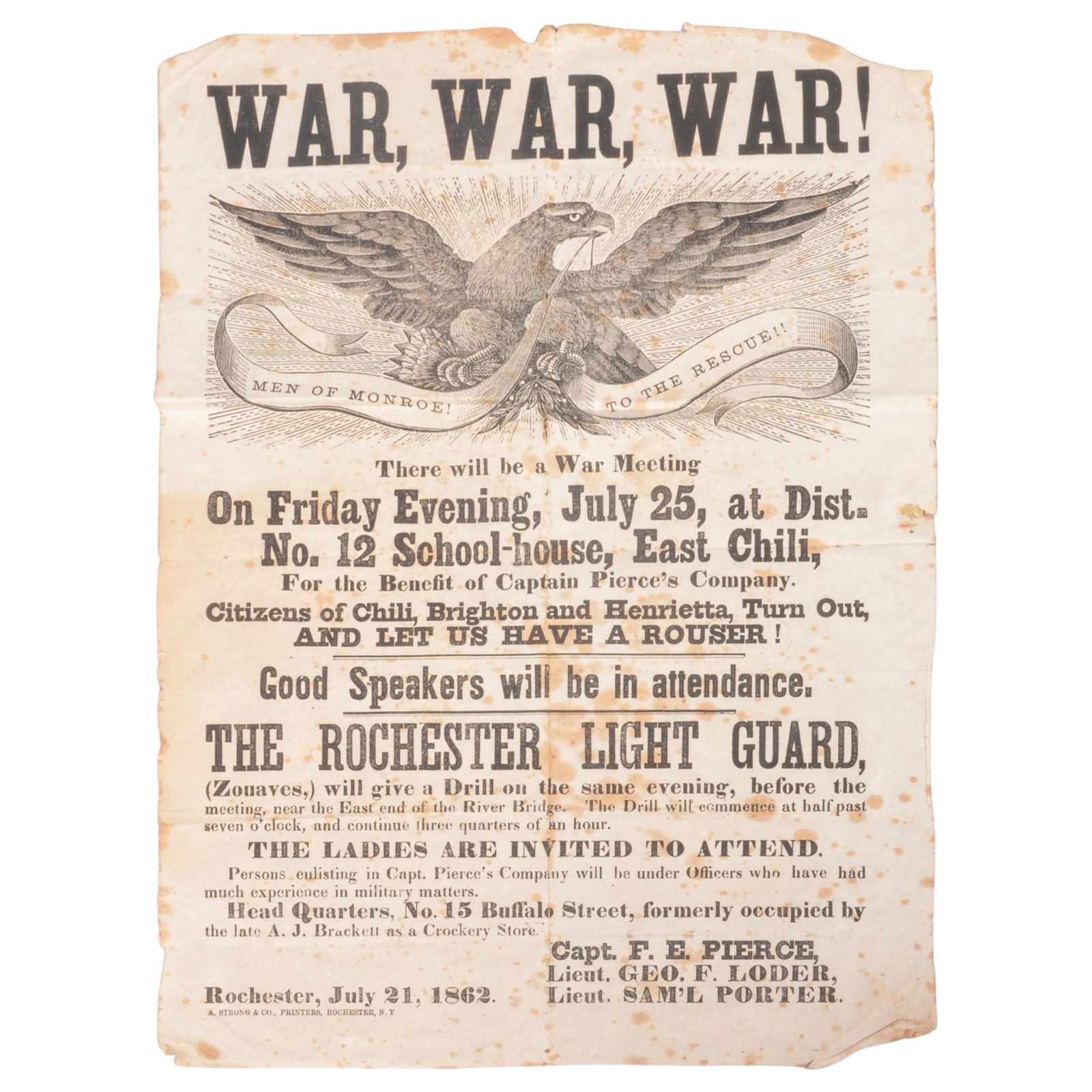 1862 Civil War Meeting Broadside Poster Rochester NY (1 of 1)