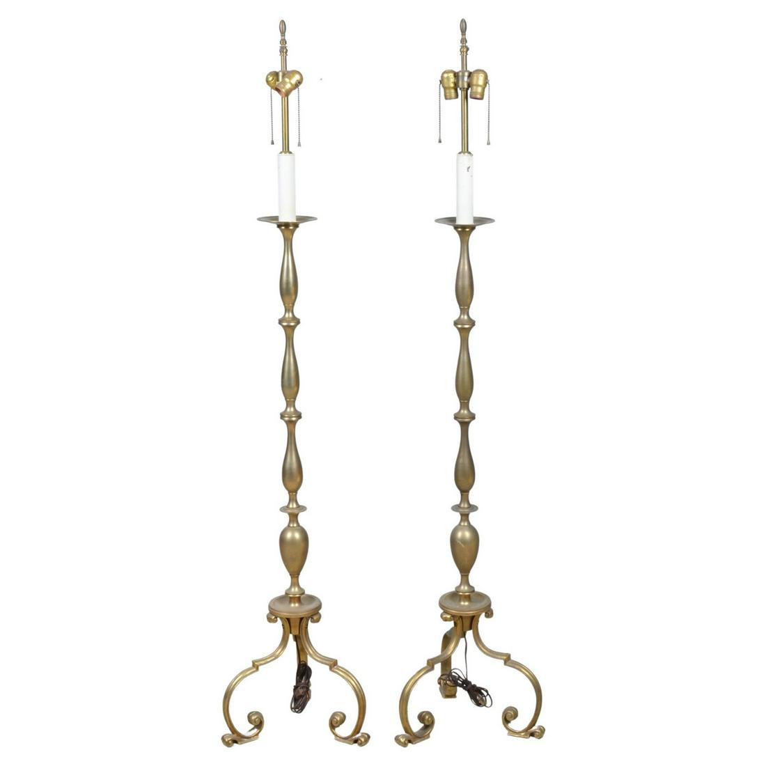 Pair William Kessler Federal style brass candle form floor lamps (1 of 4)