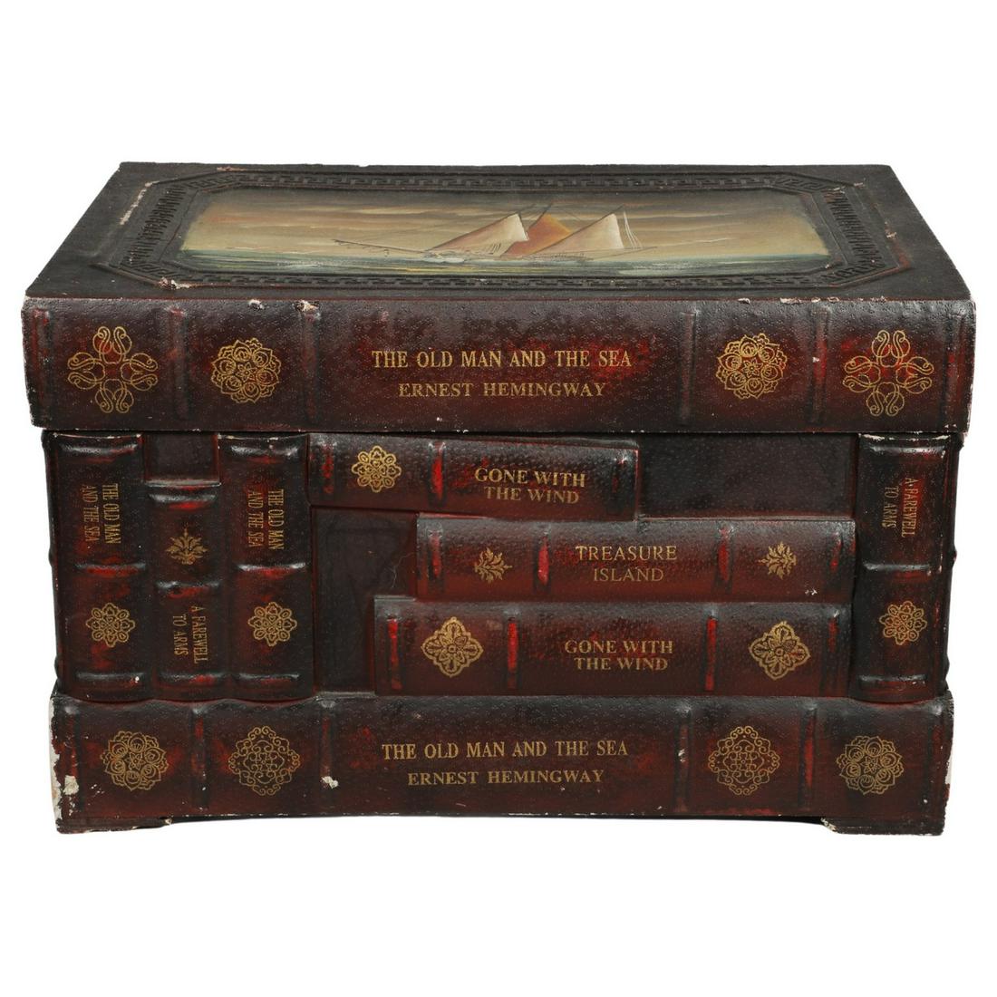 Faux Book Marine Painted Trunk (1 of 5)