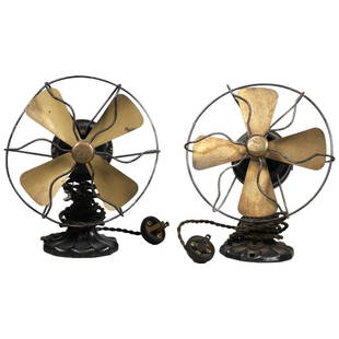 (2) 1920's Polar Club Miniature Fans: (2) 1920's Polar Club miniature fans, type G with brass blades, AC Gilbert Co. New Haven CT, 8"H, 6-3/4" dia