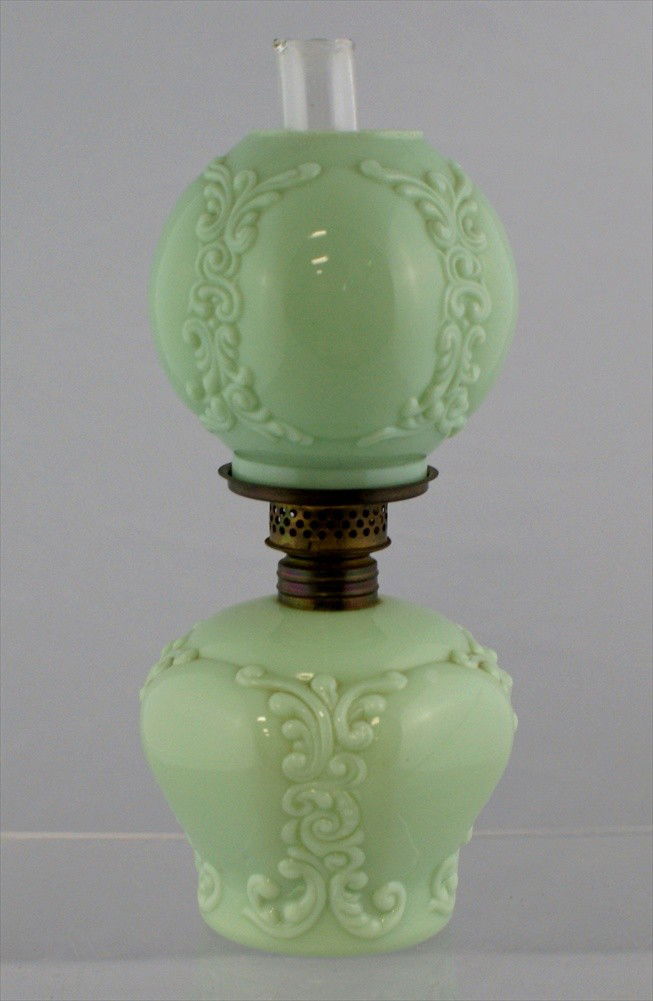 Green Milk Glass Oil Lamp 9