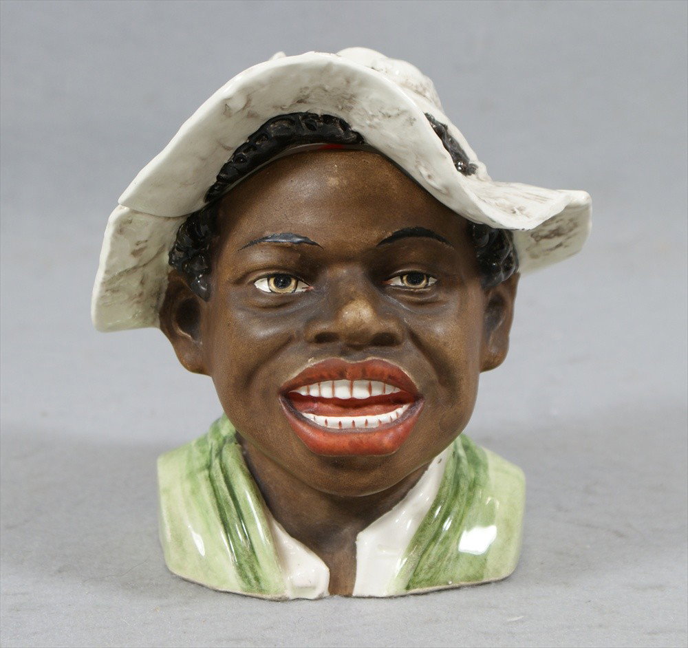 German Majolica Humidor, Black man, hat is a lid, : German Majolica Humidor, Black man, hat is a lid, 6" h.