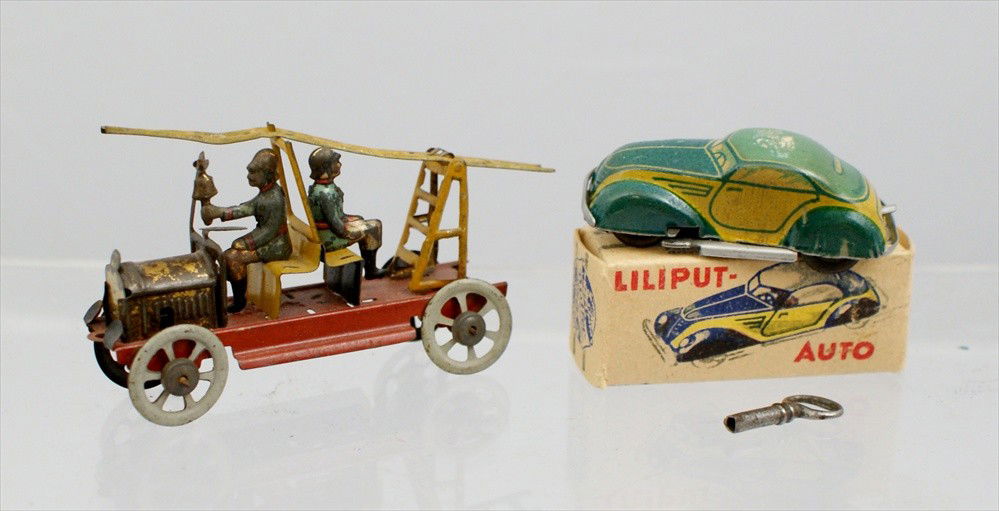 Meier Penny Fire Engine Ladder Truck, marked with: Meier Penny Fire Engine Ladder Truck, marked with a 3-1/2" and Mighty Midget in box, Liliput-Auto, 2-1/2".