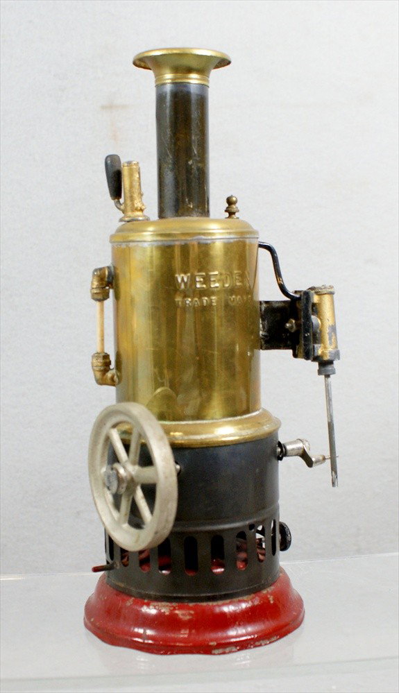 Weeden Vertical Steam Engine, Red cast iron base, : Weeden Vertical Steam Engine, Red cast iron base, marked "Weeden", 11" h.