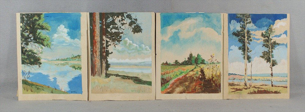 Robert O. Frick, (1920-1997) Vermont, Set of four : Robert O. Frick, (1920-1997) Vermont, Set of four New England Landscapes, Gouache, each 12" x 9".
