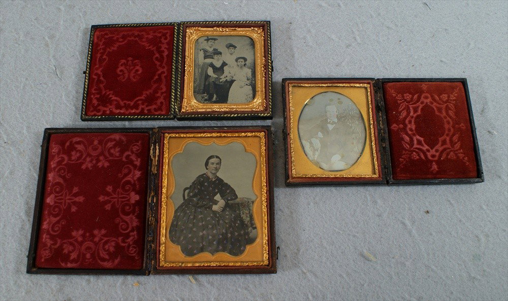 3 Early Images, Four children, tintype, and Woman,: 3 Early Images, Four children, tintype, and Woman, Ambrotype, hand painted, and Man, Daguerreotype, all in nice cases.