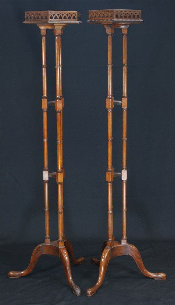 Pr mahogany Regency style torchieres, 20th c, 44": Pr mahogany Regency style torchieres, 20th c, 44"h