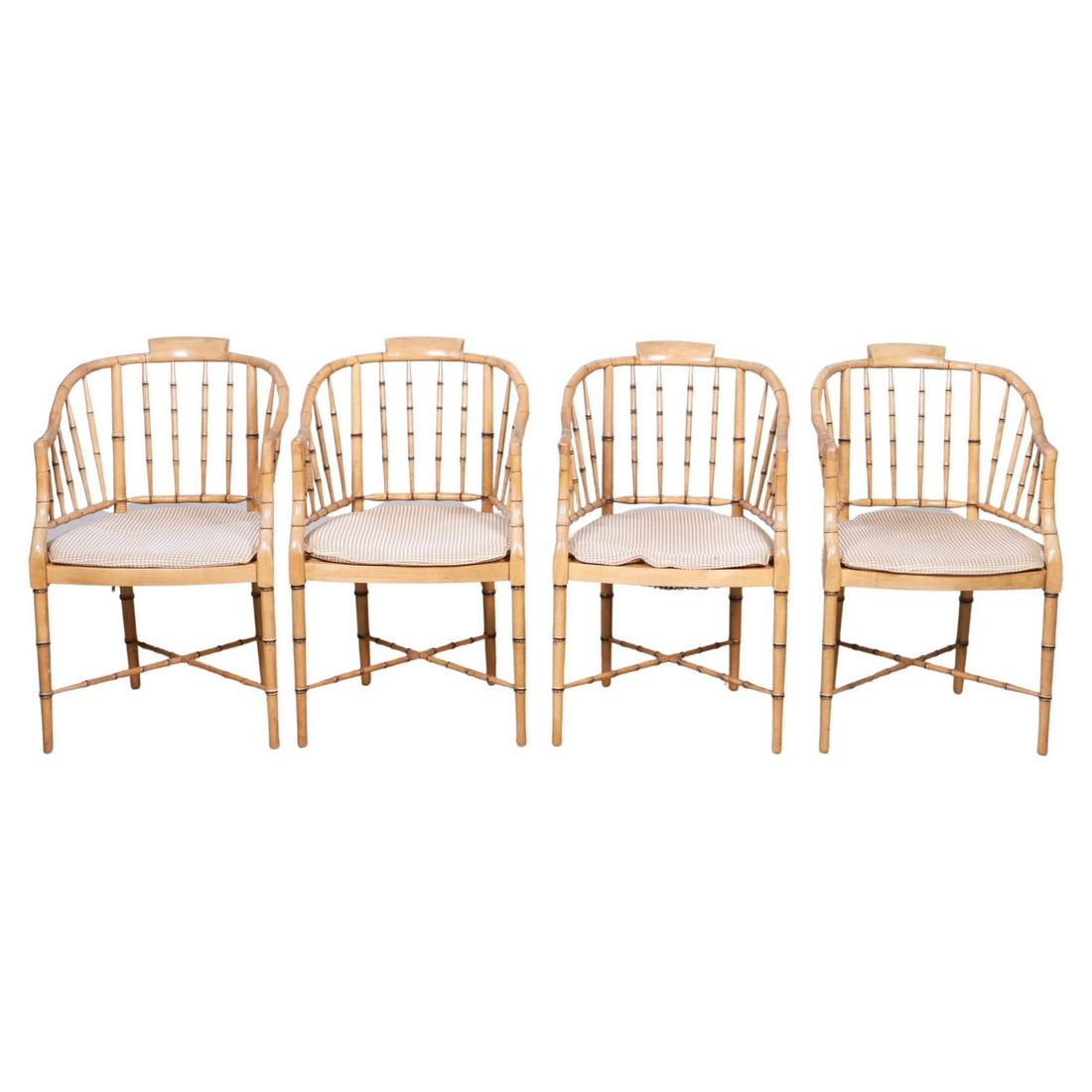 (4) Bamboo form and caned barrel back armchairs (1 of 3)