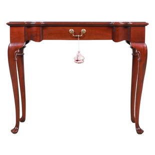 Hickory Chair Co Queen Anne style mahogany console table: Hickory Chair Co Queen Anne style mahogany console table, single drawer, 32"h x 40"w x 14"d