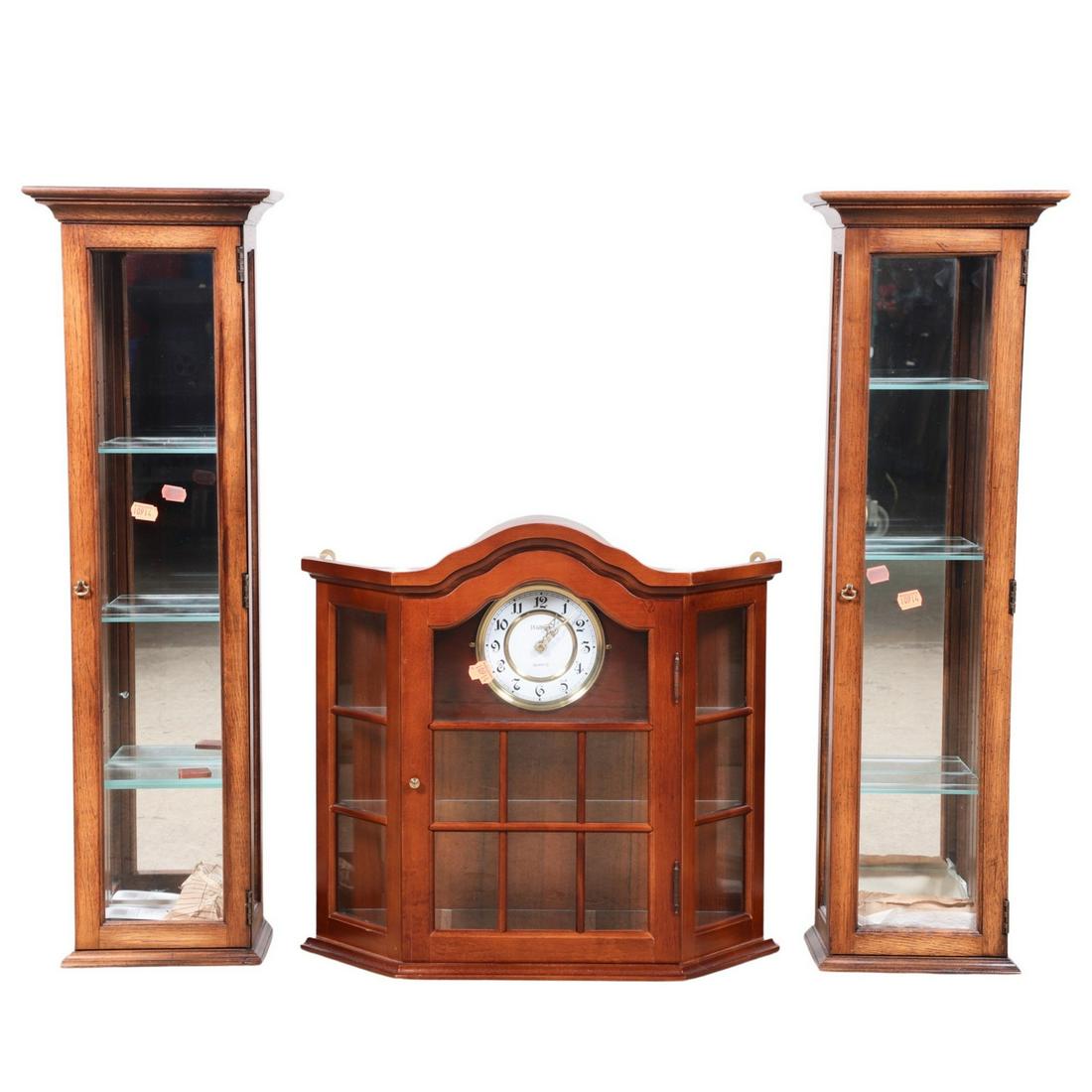 Waltham mahogany clock in display case, two hanging wall etageres (1 of 4)
