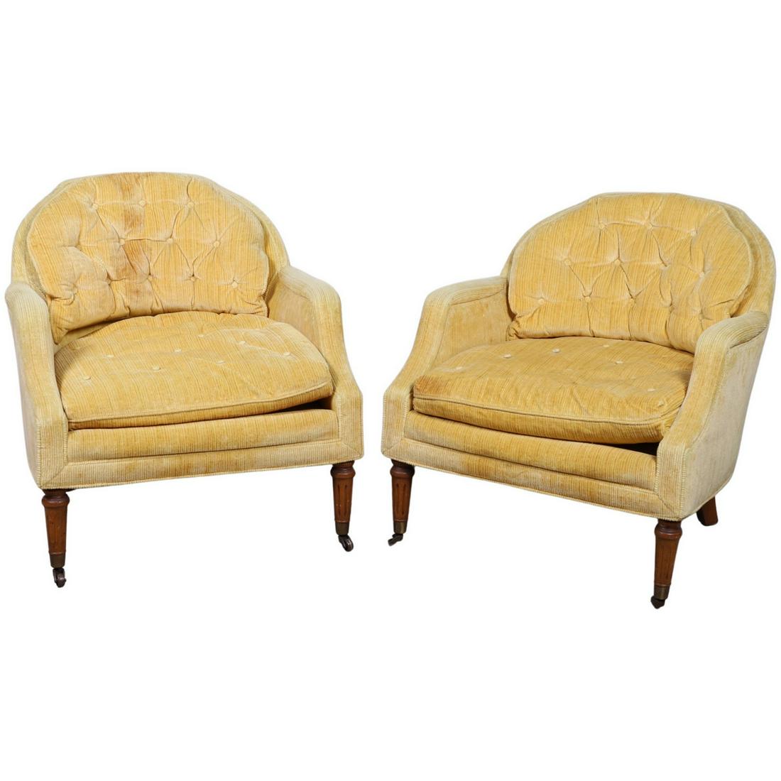 Pair Henredon Louis XVI style upholstered lounge chairs (1 of 2)
