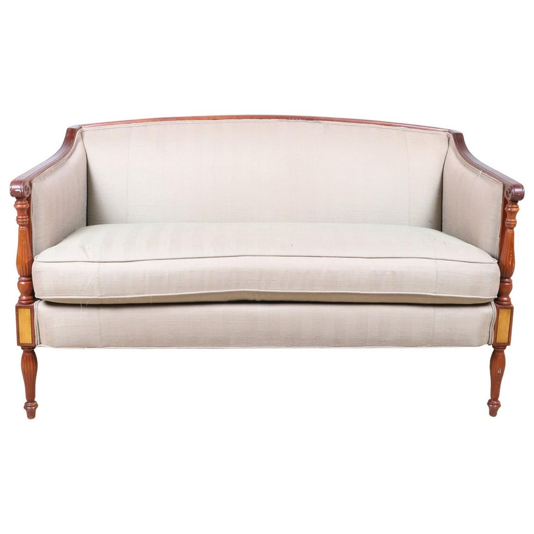 Hickory White mahogany inlaid upholstered settee (1 of 4)