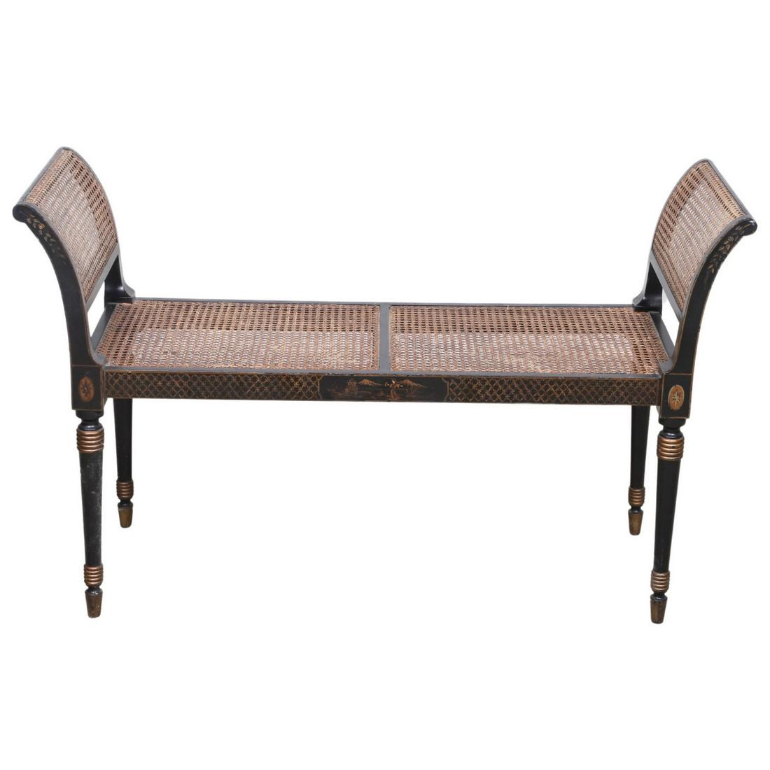 Chinoiserie painted caned bench (1 of 3)