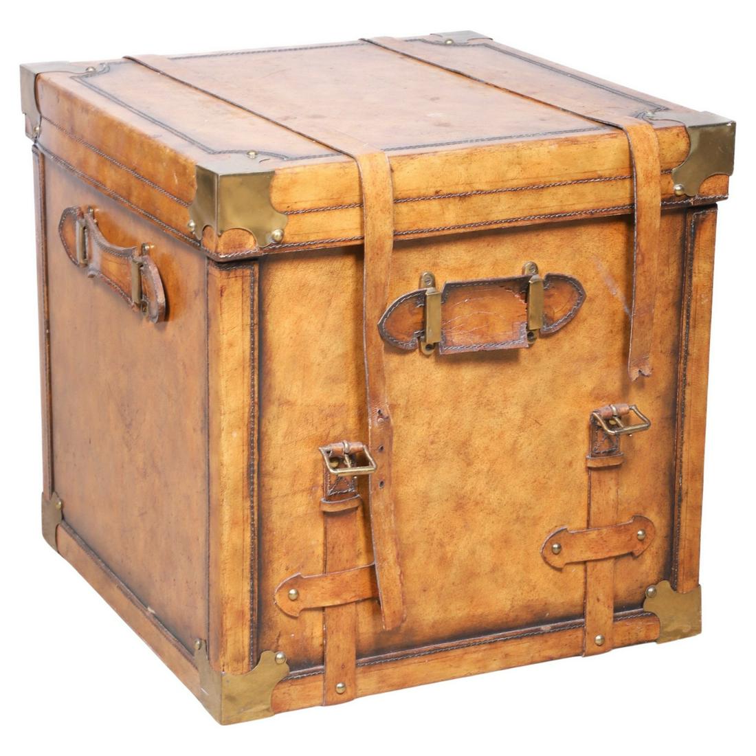 Maitland Smith leather and brass trunk side table (1 of 5)