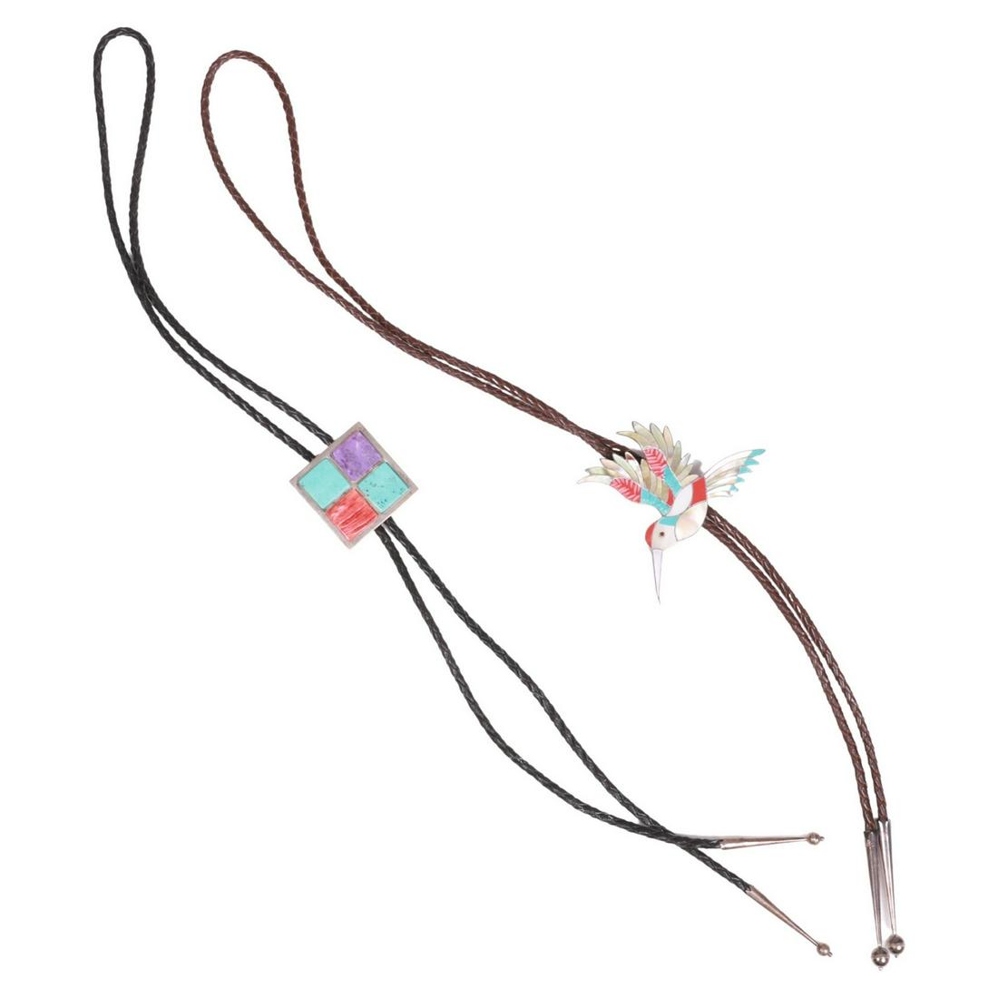 (2) Semi-Precious Stone Inlaid Bolo Ties (1 of 5)