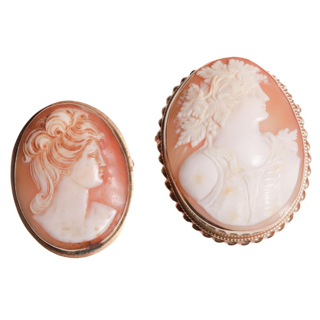 (2) 14K Carved Shell Cameo Pendant Pins (1 of 4)