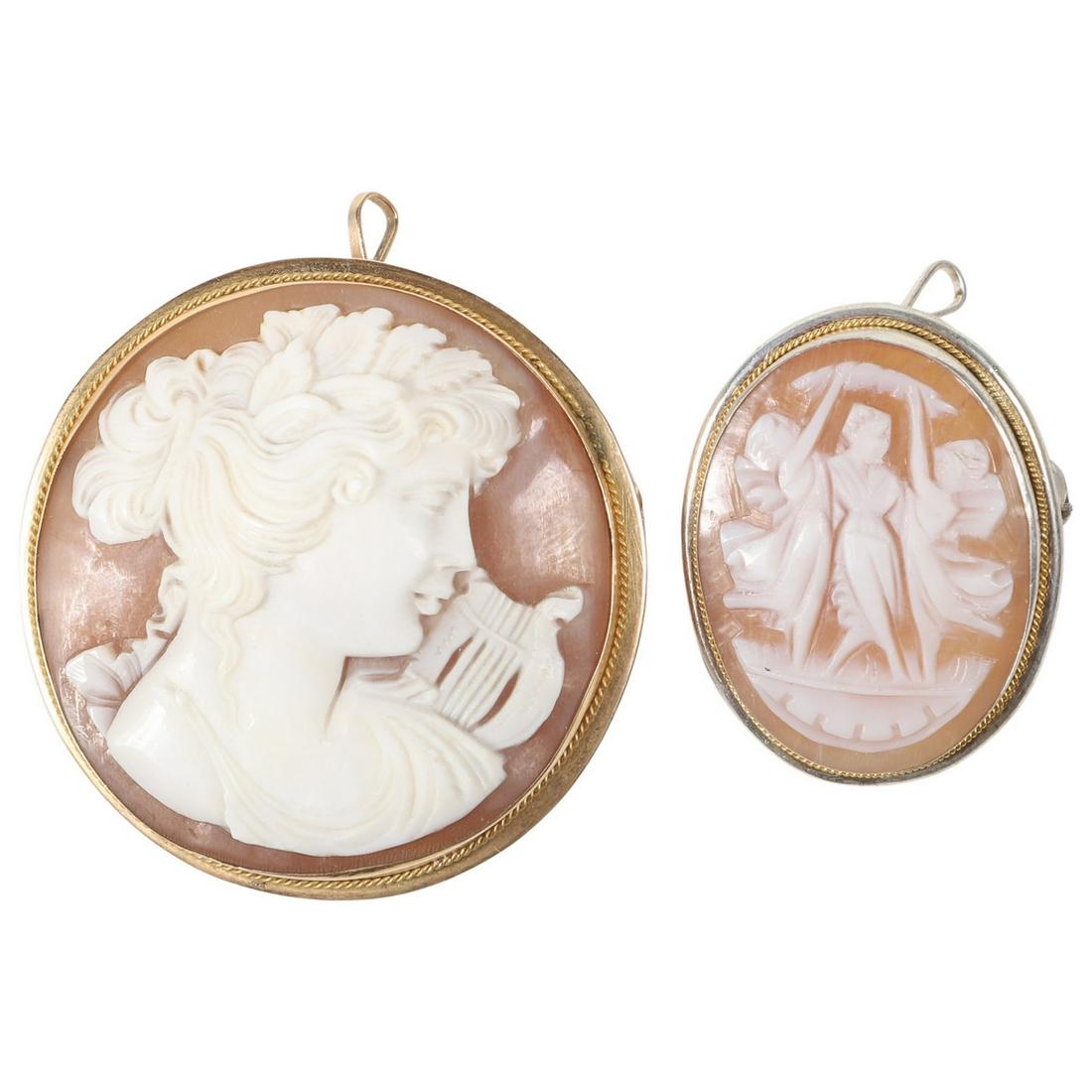 (2) Shell Carved Cameo Pendant Pins (1 of 5)