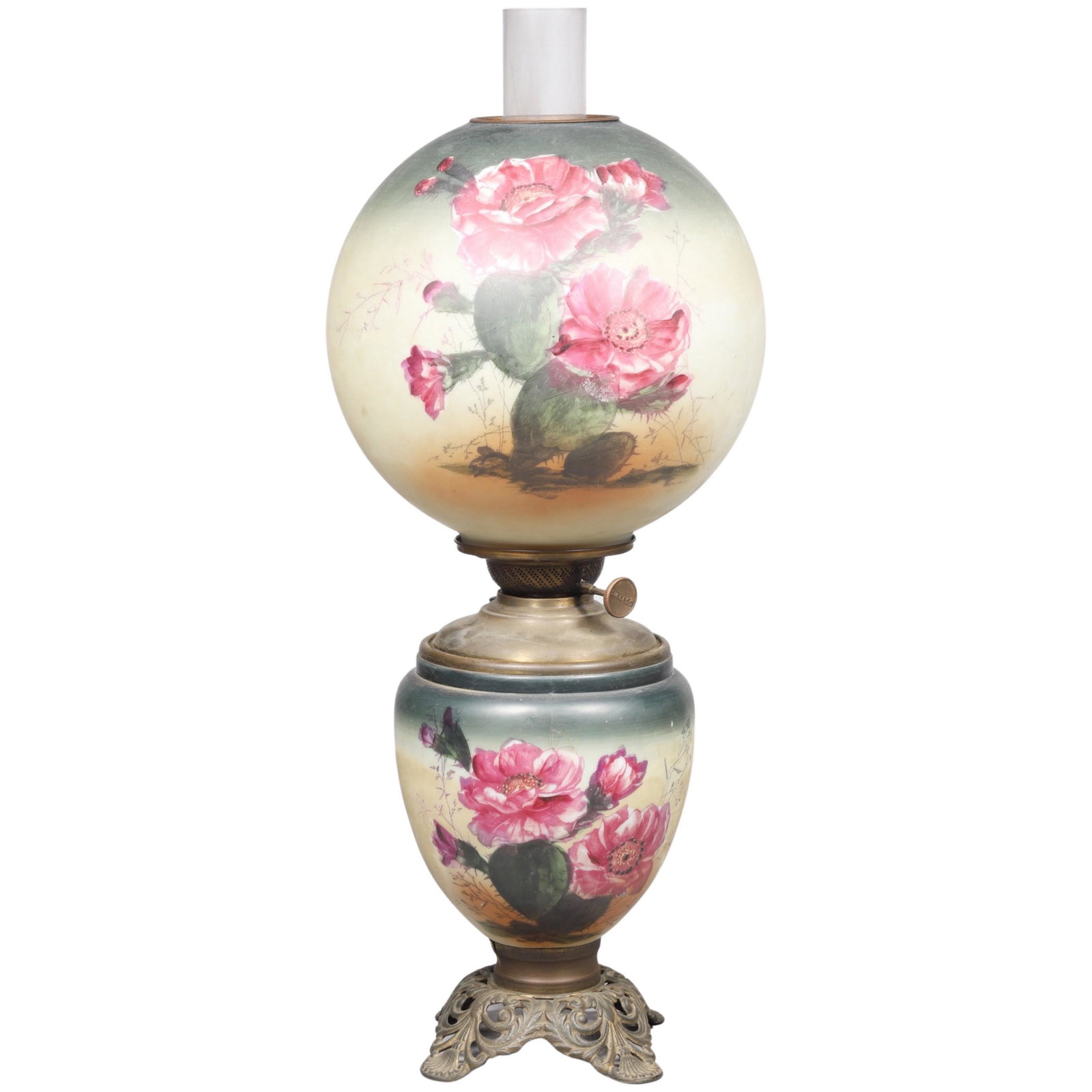 Hand Painted Gone with the Wind Oil Lamp: Hand painted Gone with the Wind oil lamp, matching 10" dia globe shade & base, Success burner, 25" h overall