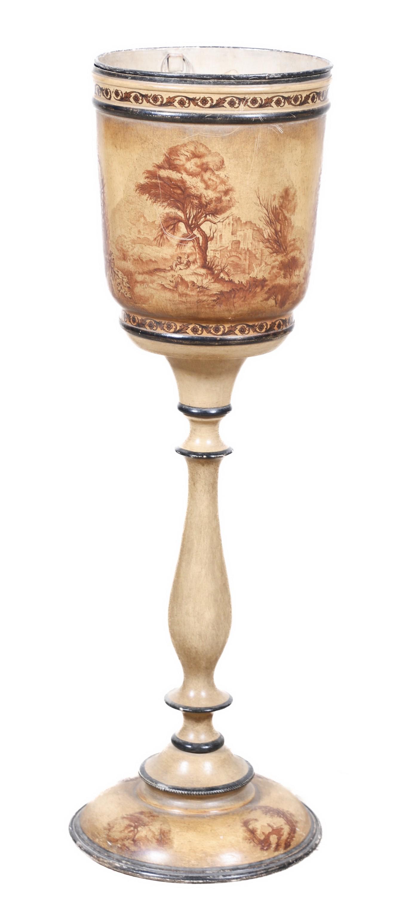 Tole painted stand: Tole painted stand, with landscape scene, 24"h x 7"diameter