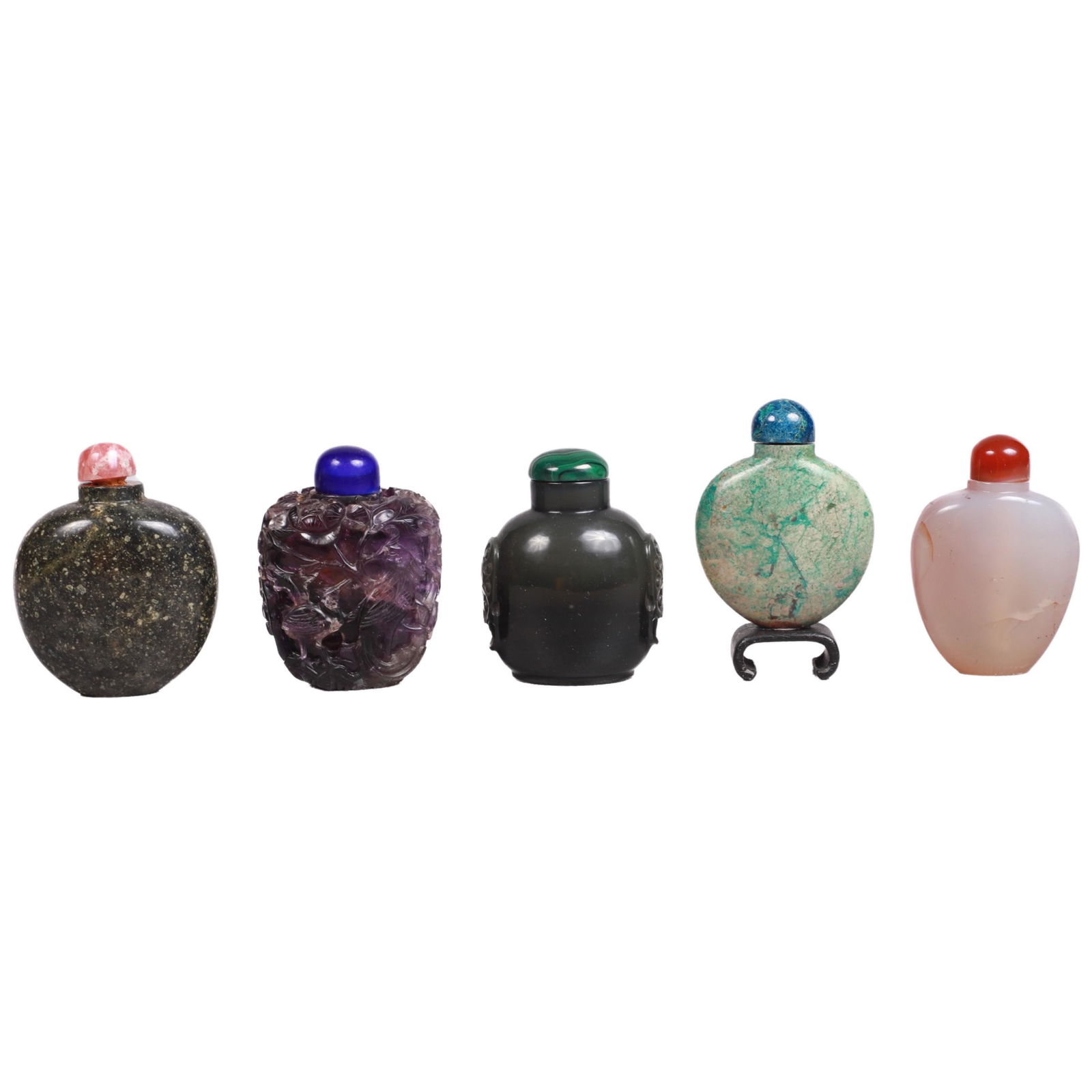 (5) Chinese Snuff Bottles in Carved Stone (1 of 7)