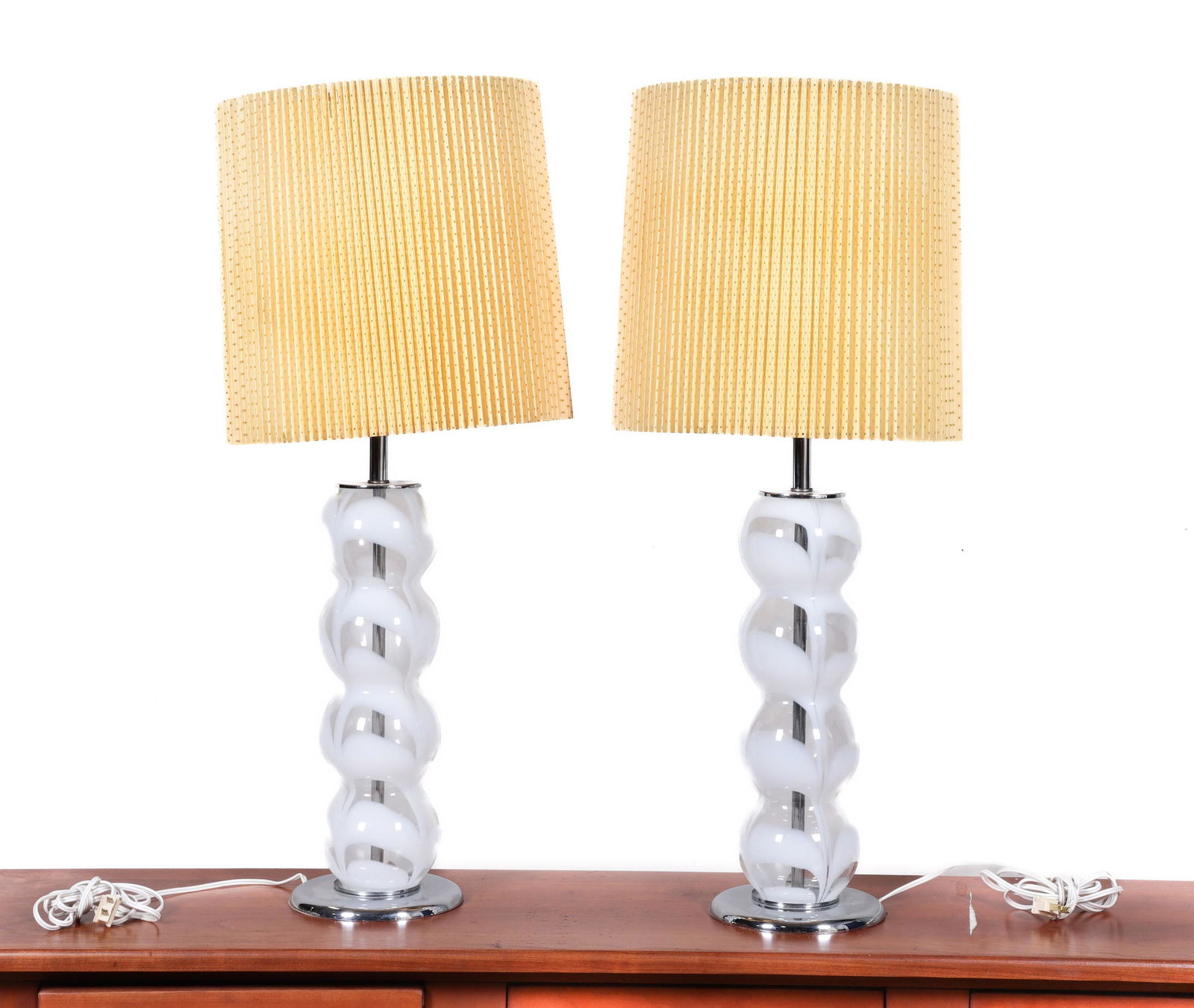 Pair Italian style tiered bubble art glass and chrome table lamps (1 of 2)