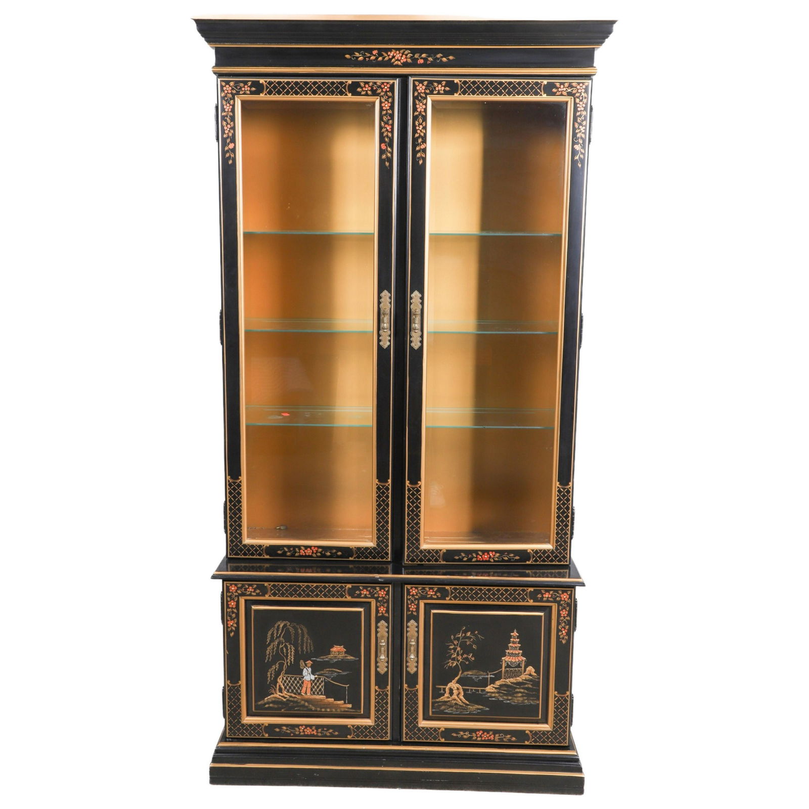 2-pc Chinoiserie paint decorated display cabinet (1 of 2)