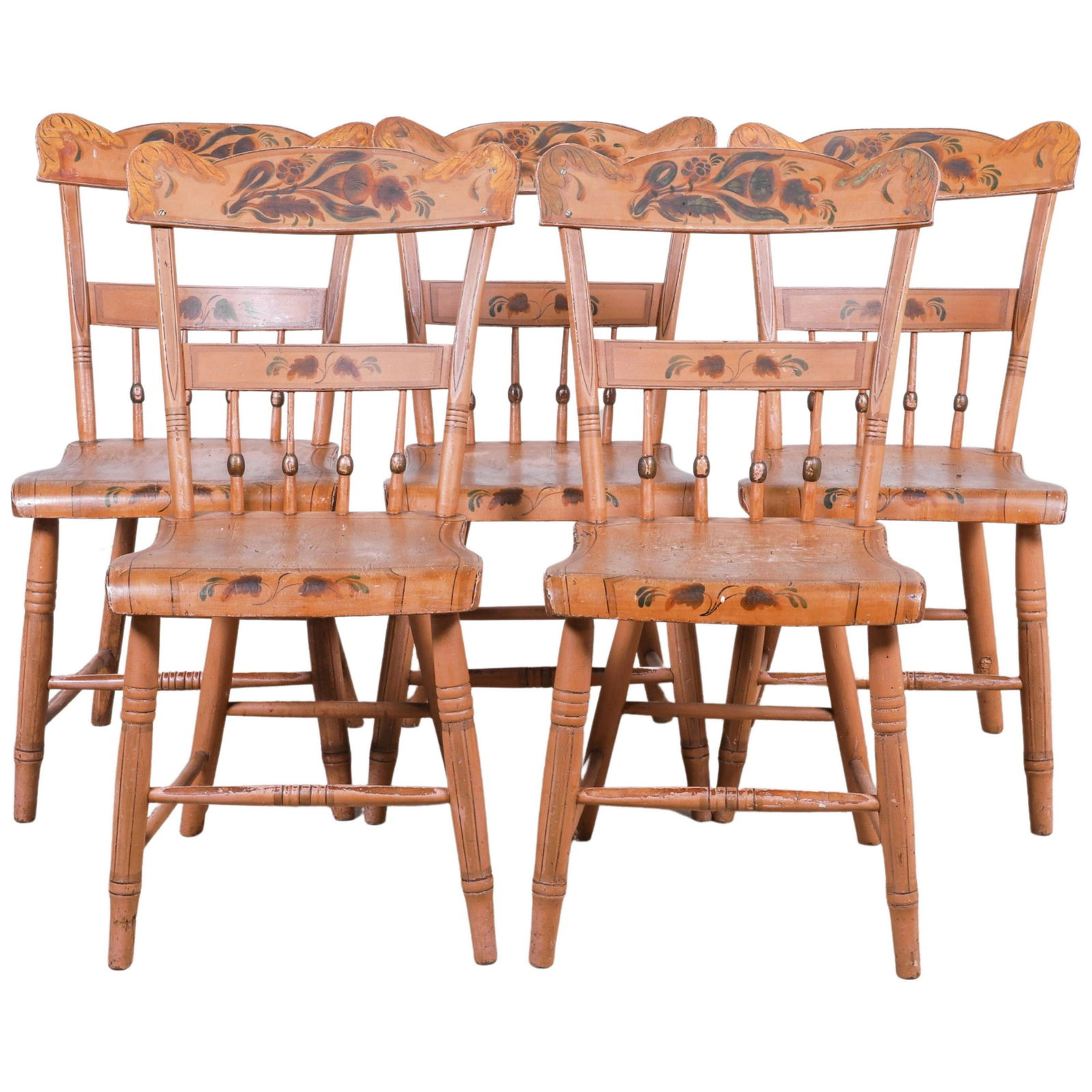 (5) Half spindle paint decorated side chairs (1 of 4)