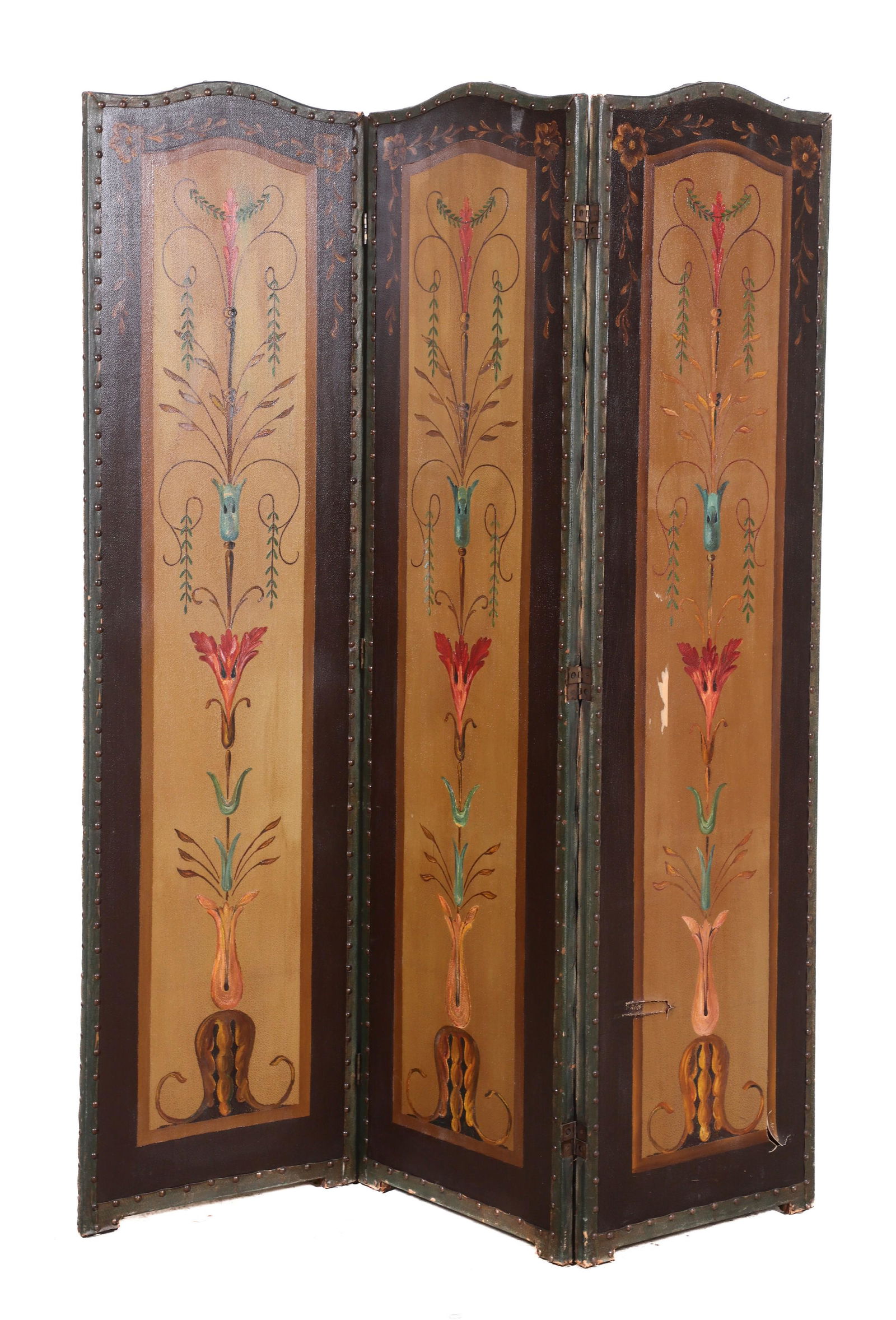 Leather paint decorated 3-panel screen (1 of 3)