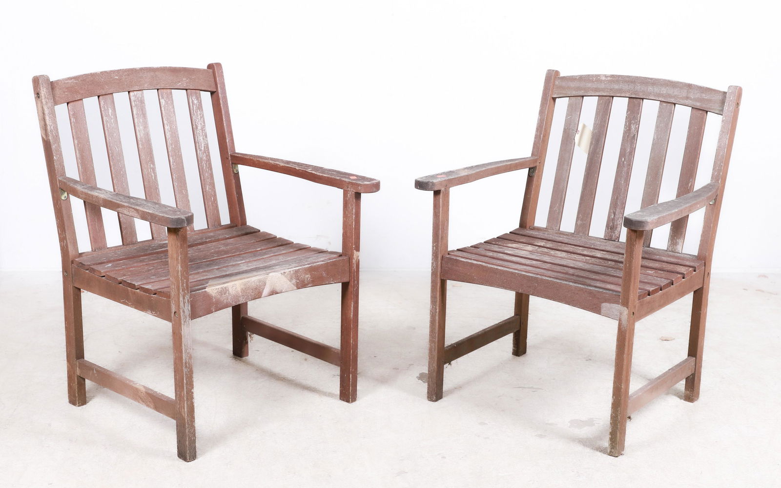 Pair slatted teak patio lounge chairs (1 of 3)