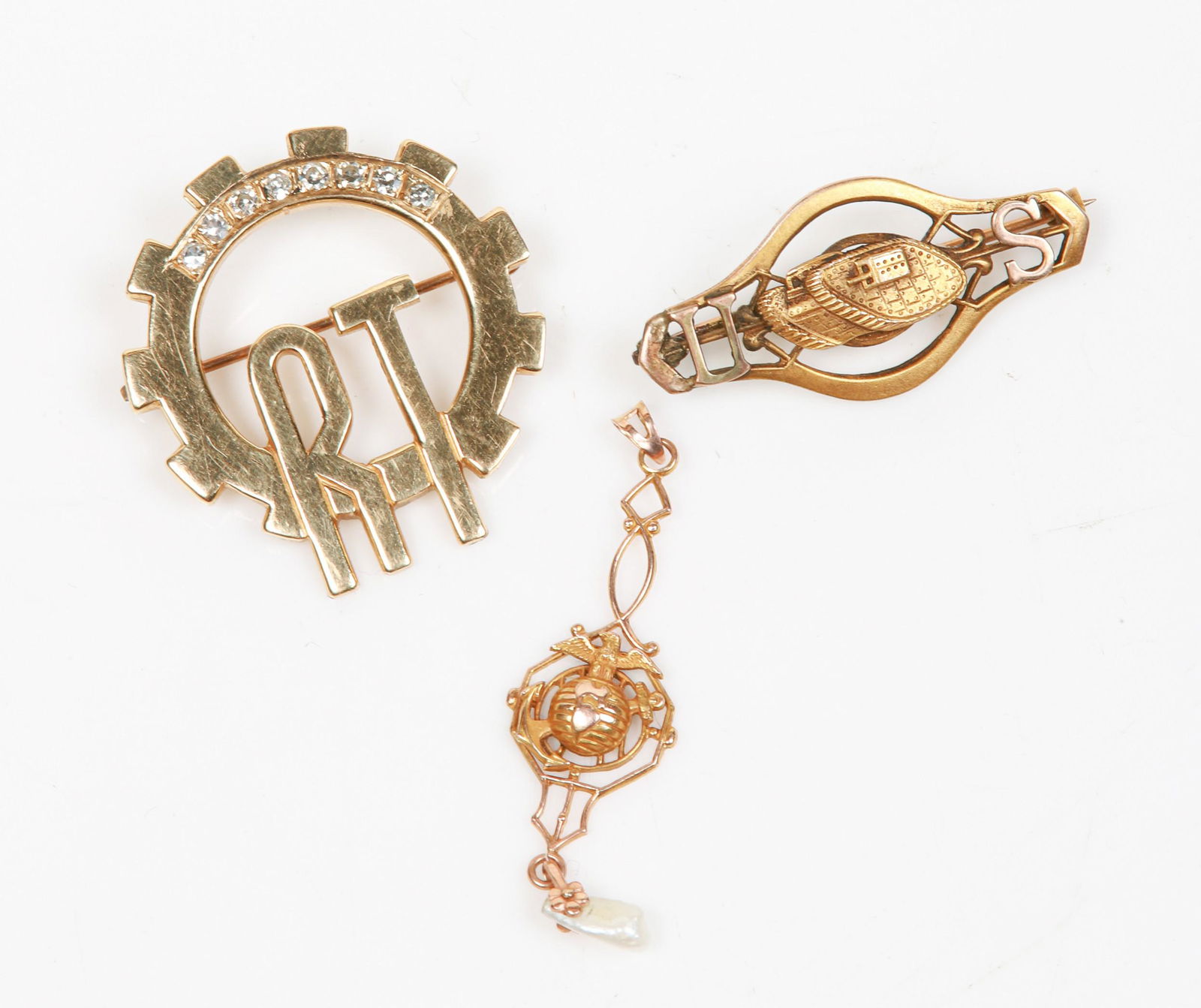 (3) Gold Pins and Pendant (1 of 3)