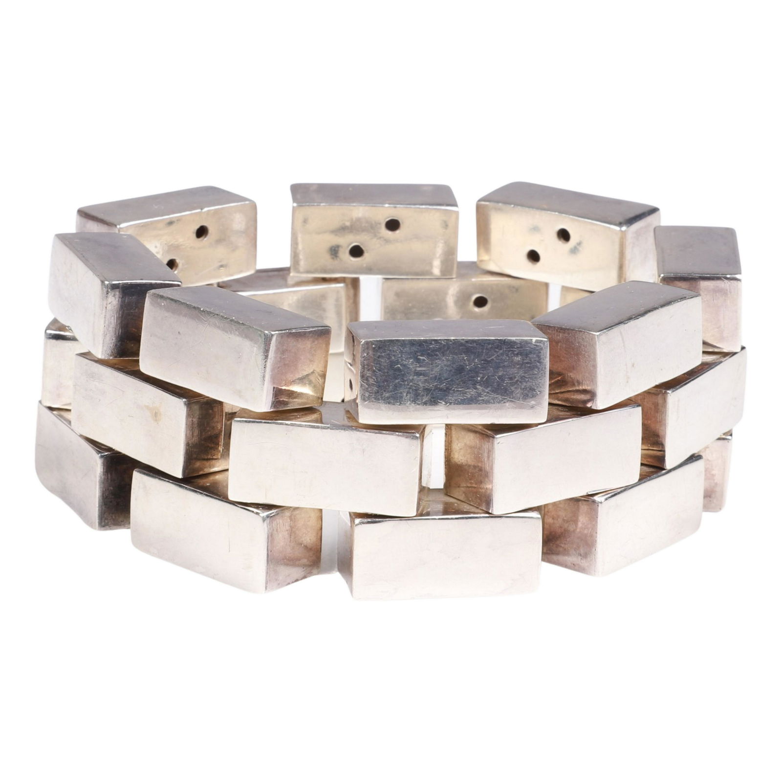 Unmarked Silvertone Modern Design 3 Row Bracelet (1 of 4)