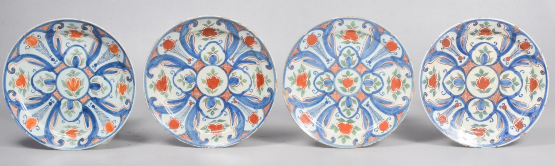 (4) 17th C. Dutch Delft peacock plates (1 of 7)