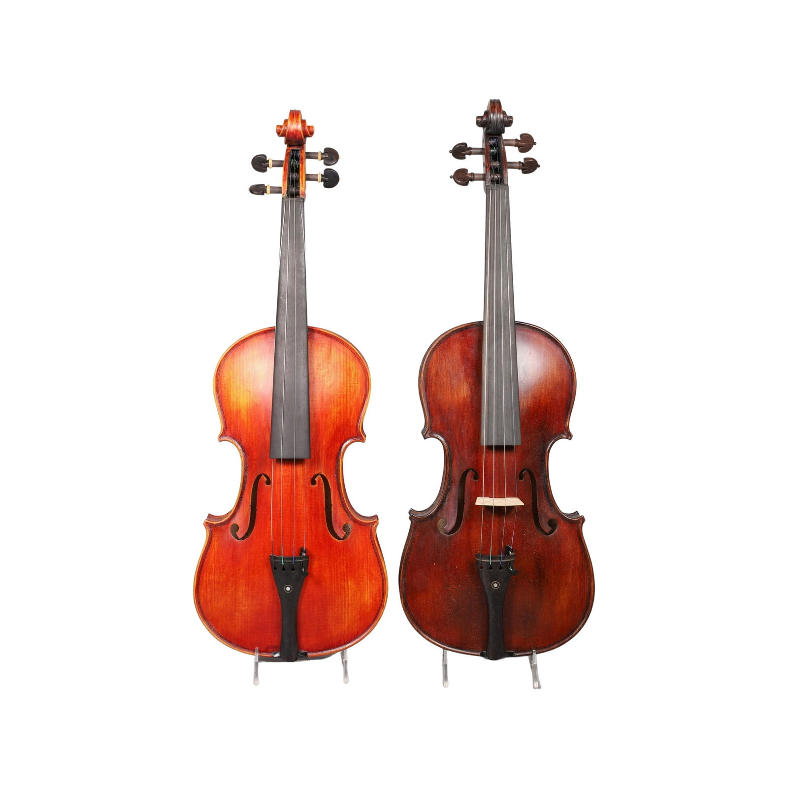 (2) Antique 4/4 violins, figured 2-piece (1 of 4)