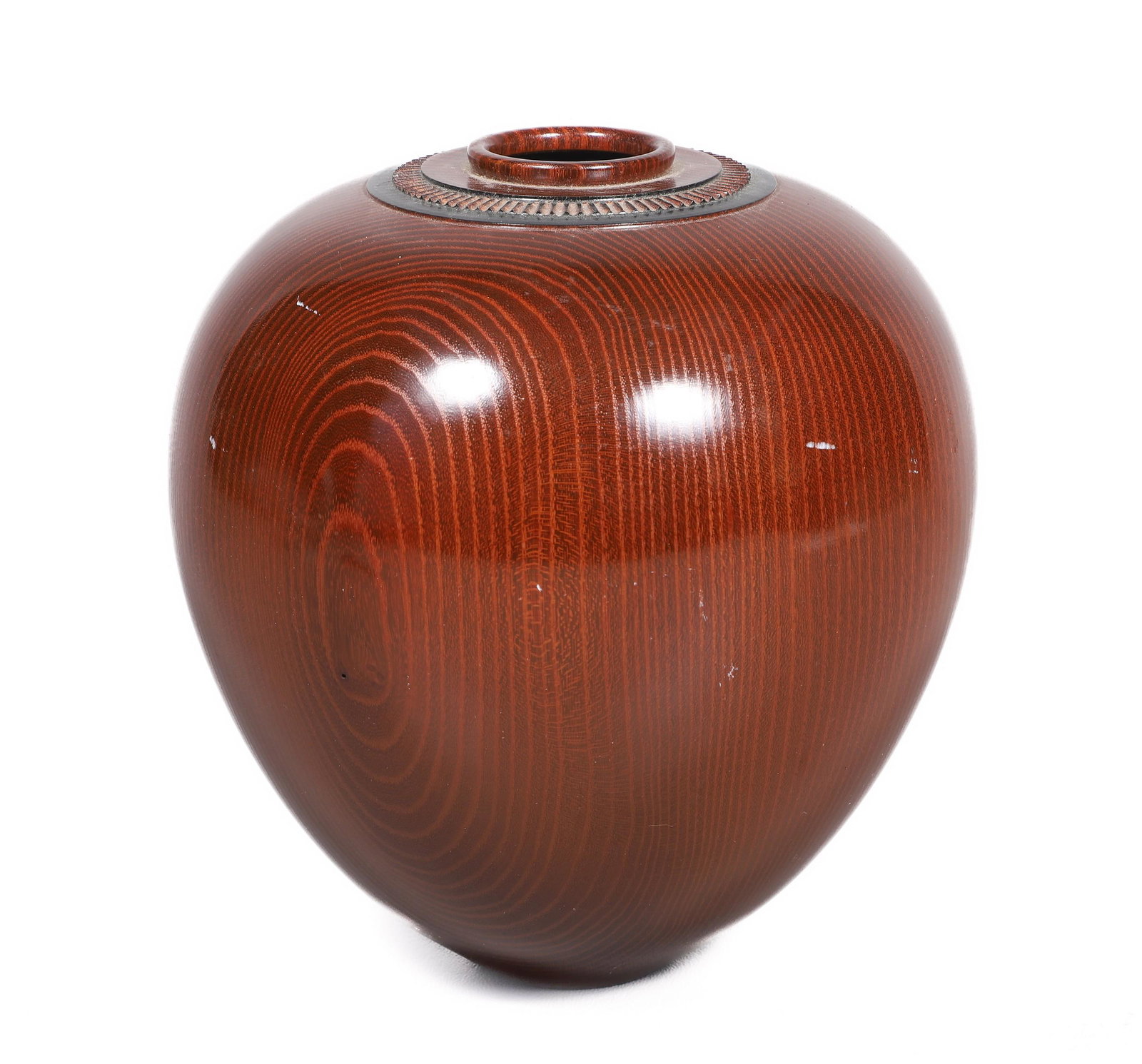 David Souza Turned Wood Vase: David Souza turned wood vase, marked on base "David Souza Osage Orange", 7-1/4" h x 6-1/2" dia