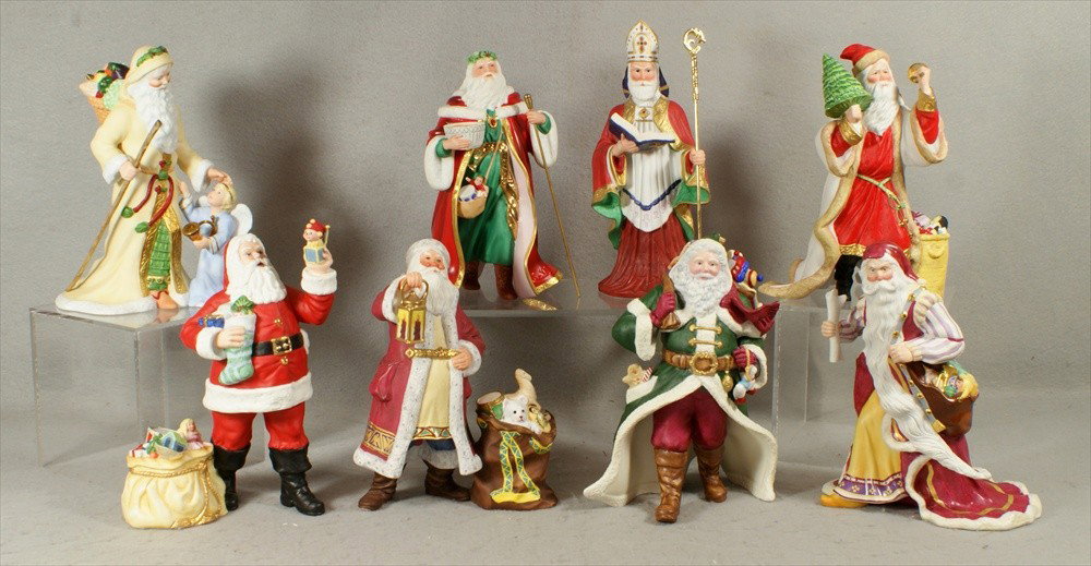 8 Lenox Santa Collection, Santa Claus, Father Chri: 8 Lenox Santa Collection, Santa Claus, Father Christmas, Victorian Santa, Pere Noel, Kris Kringle, Bavarian Santa, Saint Nicholas, with original boxes, tallest 10 1/4"