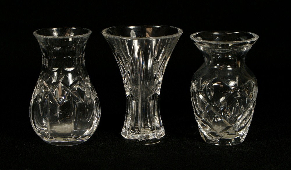 (3) Waterford cut crystal miniature vases, WS 1997: (3) Waterford cut crystal miniature vases, WS 1997, WS 1995, WS 1996, tallest 4 1/4"