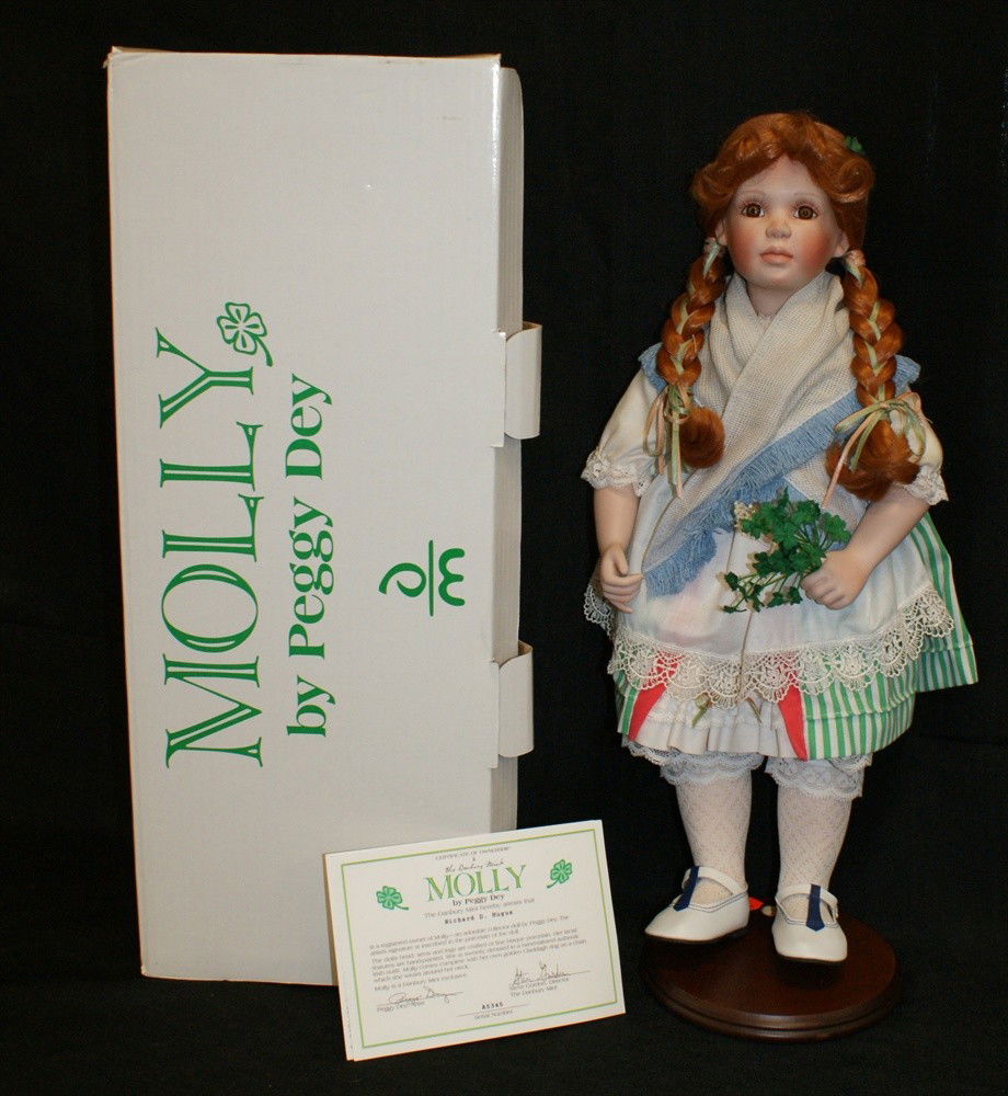 Danbury Mint, "Molly," by Peggy Day, with box & CO: Danbury Mint, "Molly," by Peggy Day, with box & COA & wooden base.
