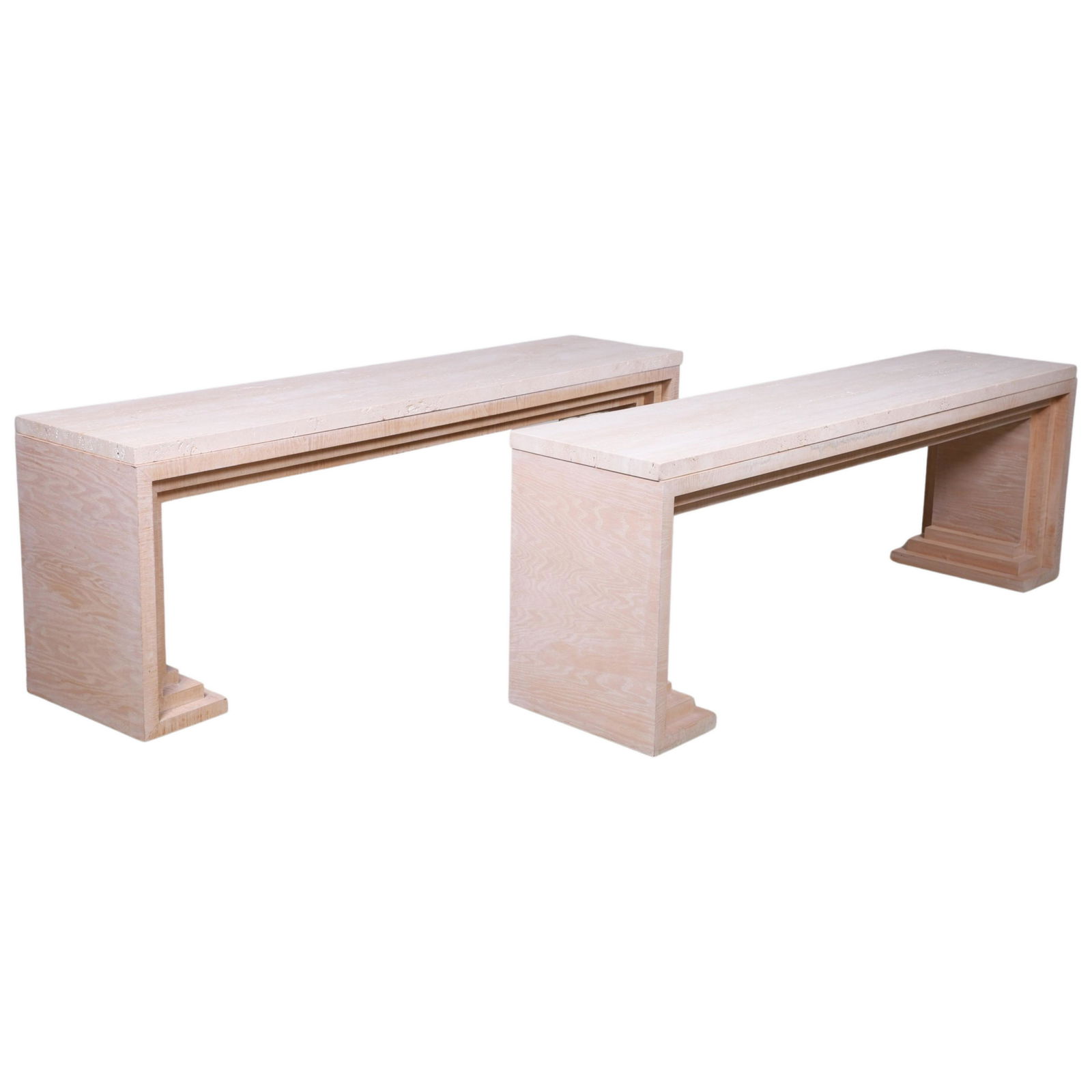 Pair of Wood and Travertine Sofa Tables (1 of 7)