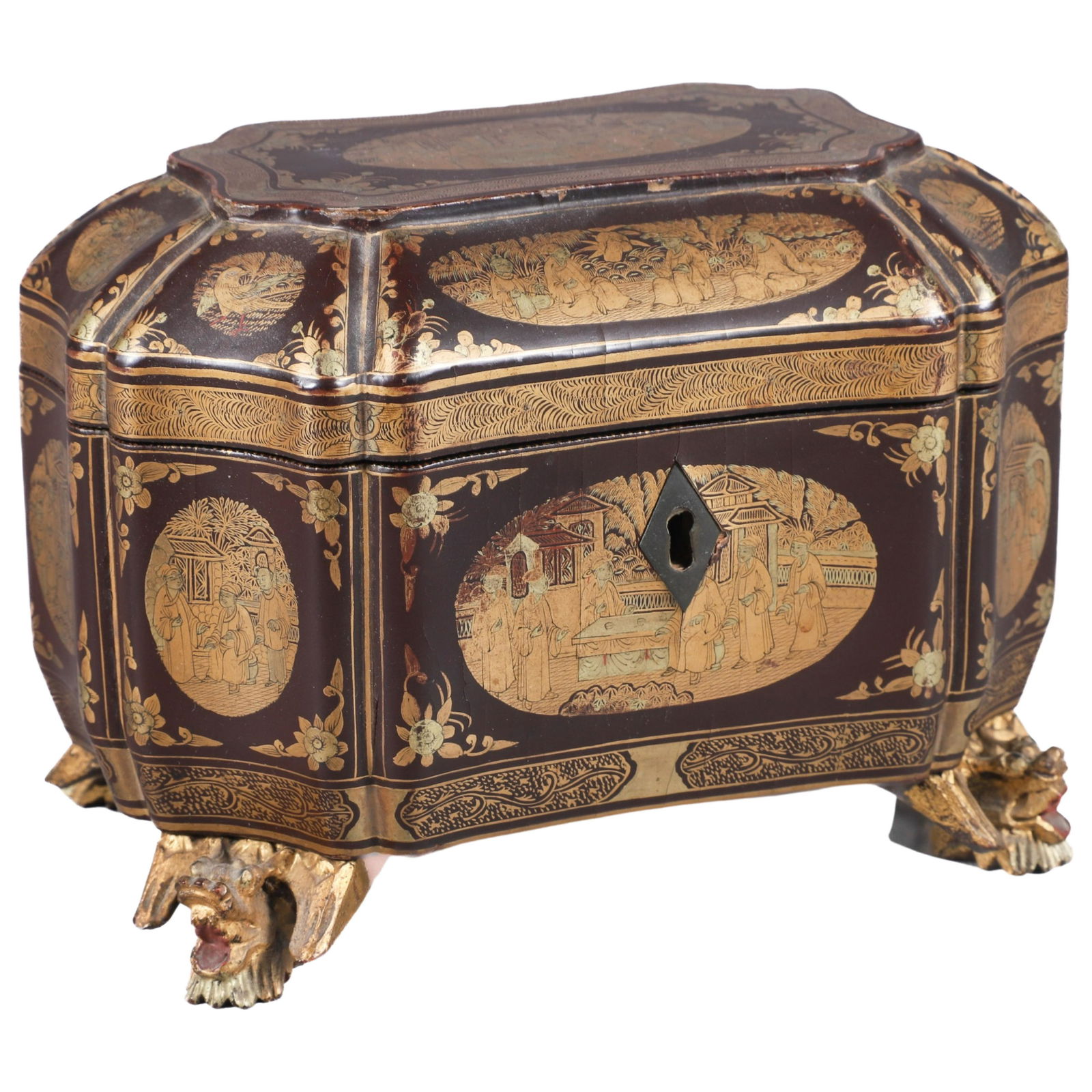China Trade Black and Gold Lacquered Tea Caddy (1 of 7)
