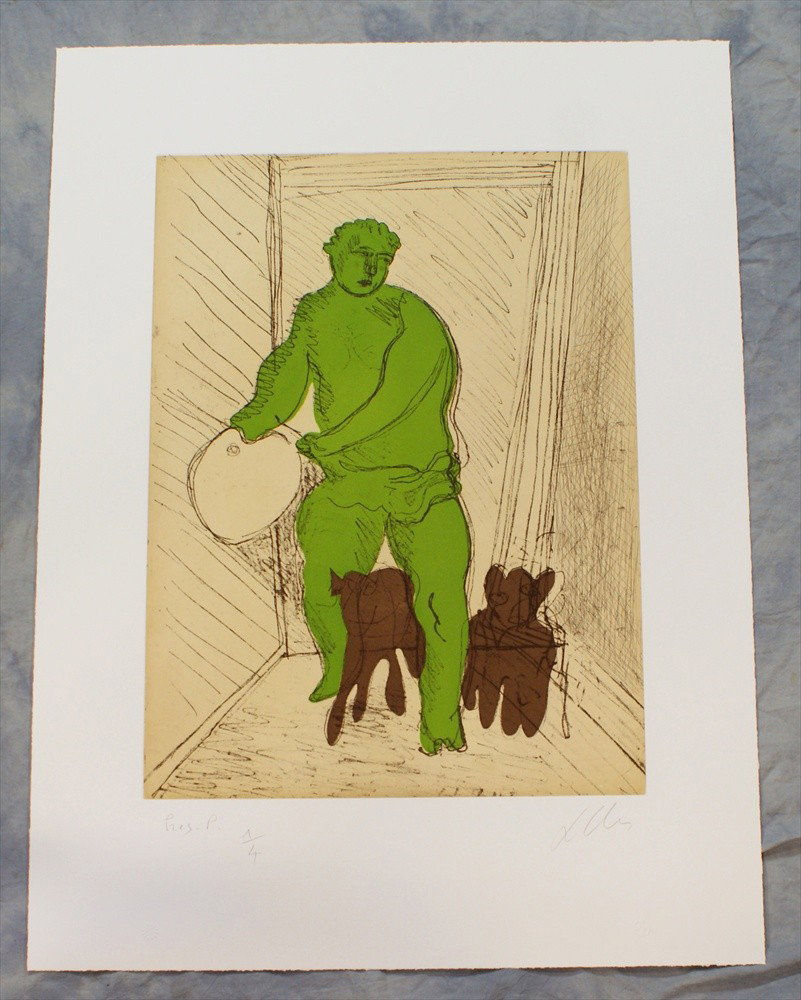 Sandro Chia, "Green Man", 3 color etching, 1994, e: Sandro Chia, "Green Man", 3 color etching, 1994, edition of 50,