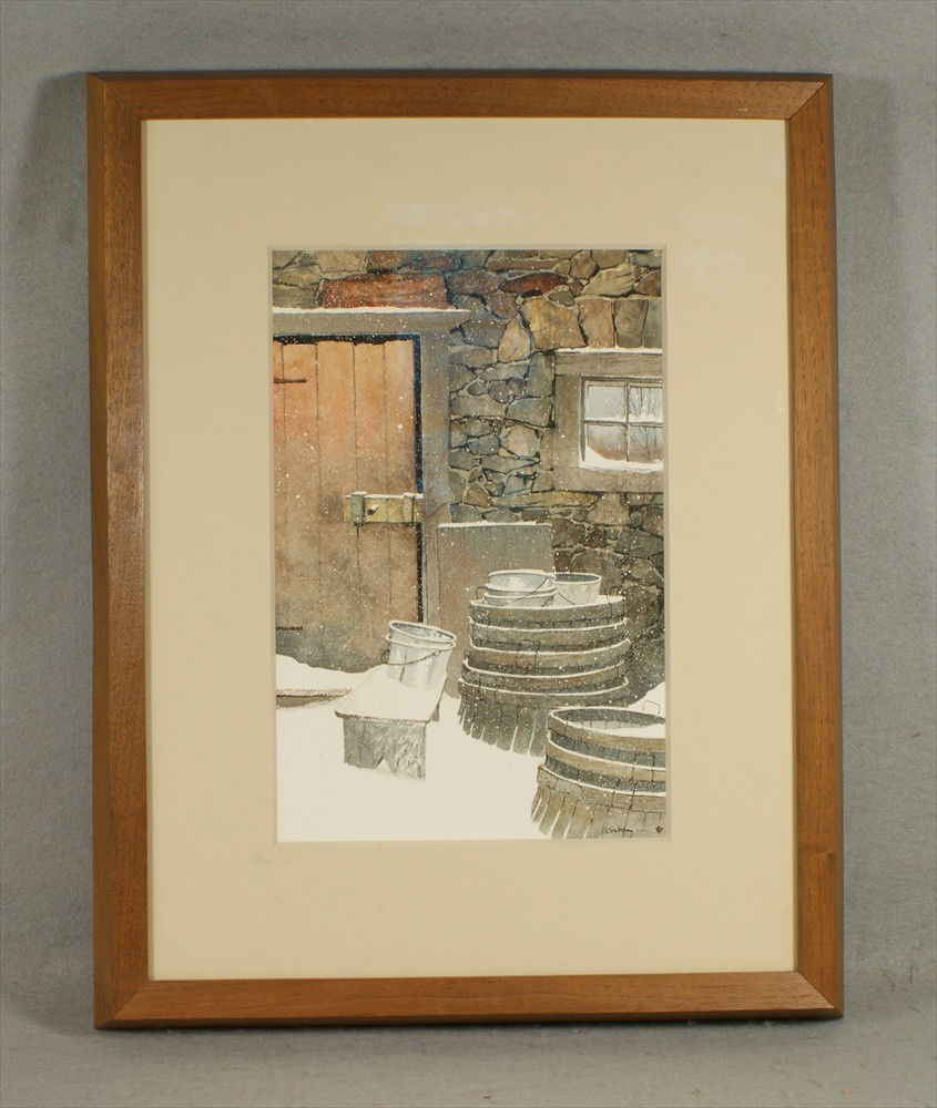 Peter Sculthorpe, American, PA, b 1948, w/c, "Stac: Peter Sculthorpe, American, PA, b 1948, w/c, "Stacked Baskets", 1980, 12" x 7 3/4", w/purchase receipt, no damage noted, nicely framed