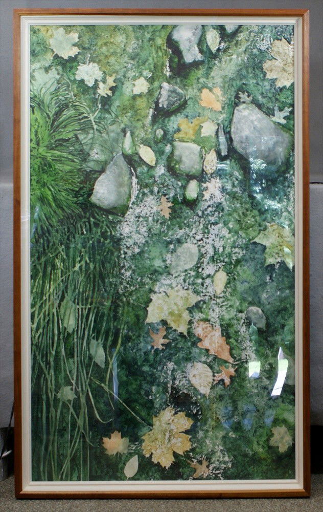 Peter Sculthorpe, American, PA, b 1948, w/c, "Down: Peter Sculthorpe, American, PA, b 1948, w/c, "Downstream II", 1976, 52" x 30 1/2", no damage noted, nicely framed