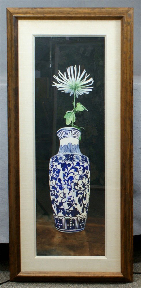 Peter Sculthorpe, American, PA, b 1948, w/c, "Spid: Peter Sculthorpe, American, PA, b 1948, w/c, "Spider Mum in Blue Vase", 39" x 12 1/2", w/purchase receipt, no damage noted, nicely framed