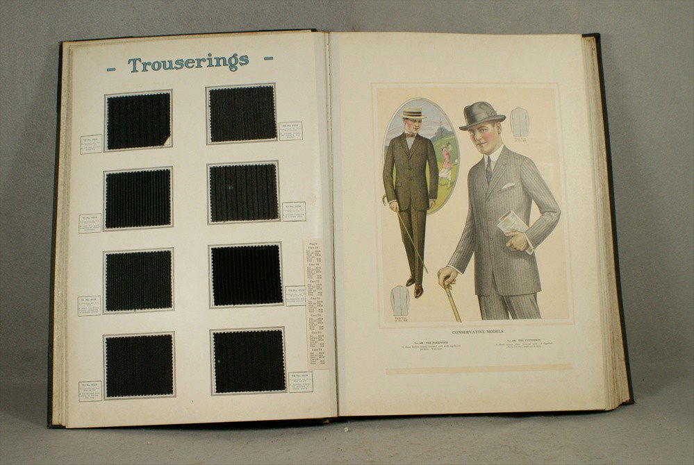 (3) volumes fabric & fashion sample books from JL : (3) volumes fabric & fashion sample books from JL Taylor & Co, 101-105 4th Ave, NY, NY, 1921-22, each filled with 30 pages of swatches and fashion illustrations, overall 23" x 16"