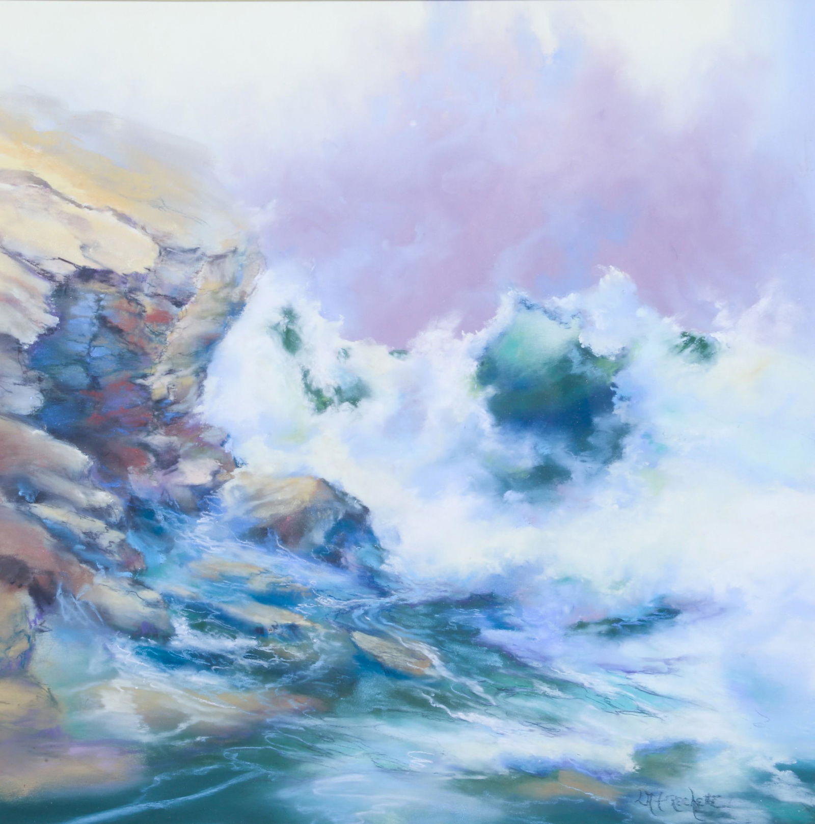 Louise Frechette "Light, Power and Motion": Louise Frechette, (American, b 1942, ME Artist), "Light, Power and Motion", pastel on sanded paper, signed LA Frechette, 15-1/2" x 15-1/2" sight, framed 27-1/2" x 27-1/2", very good condition, minor c