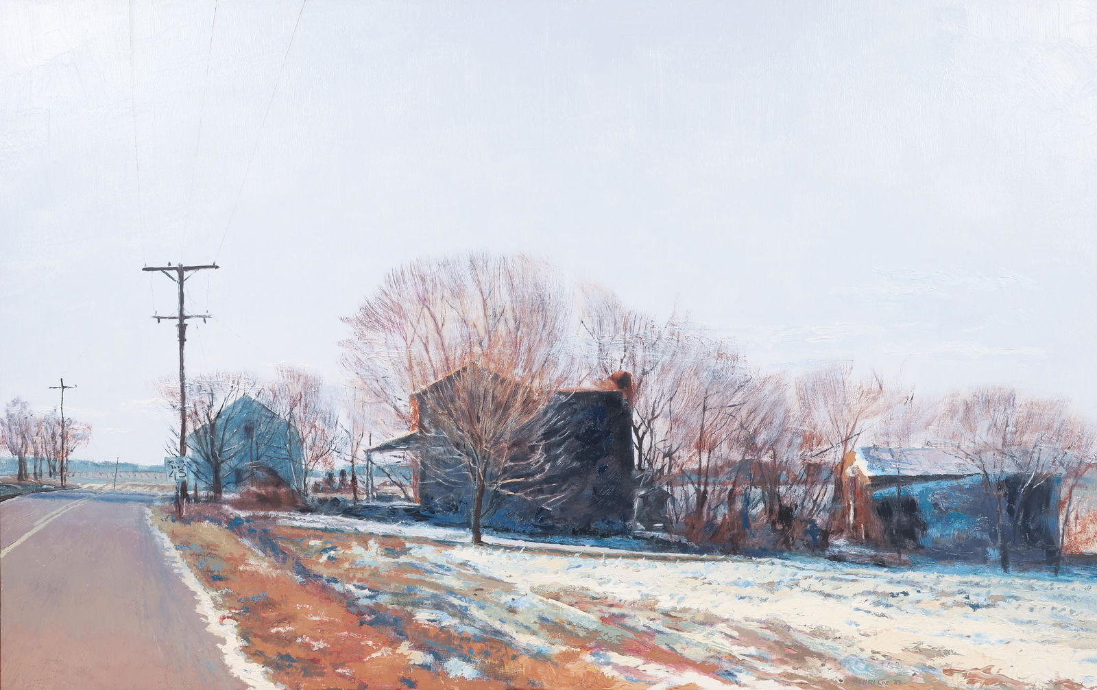 Henry Coe Rural Landscape Painting: Henry Coe, (American, b 1946, MD Artist), Rural Landscape Painting, oil on canvas, signed Henry Coe, 87', 42" x 66", framed 44" x 68", very good condition, Very good condition with no damage, restorat