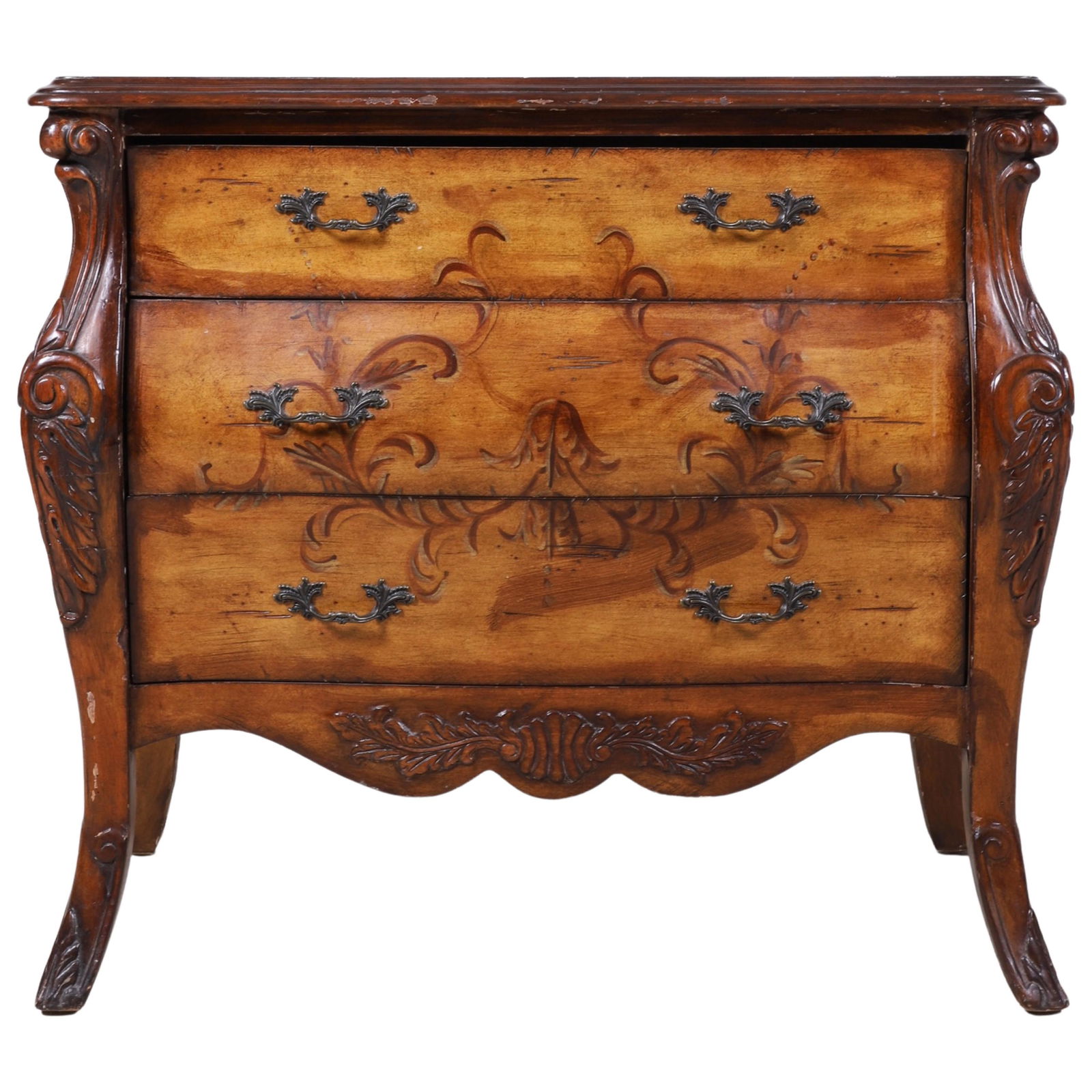 French style paint decorated chest of drawers (1 of 3)