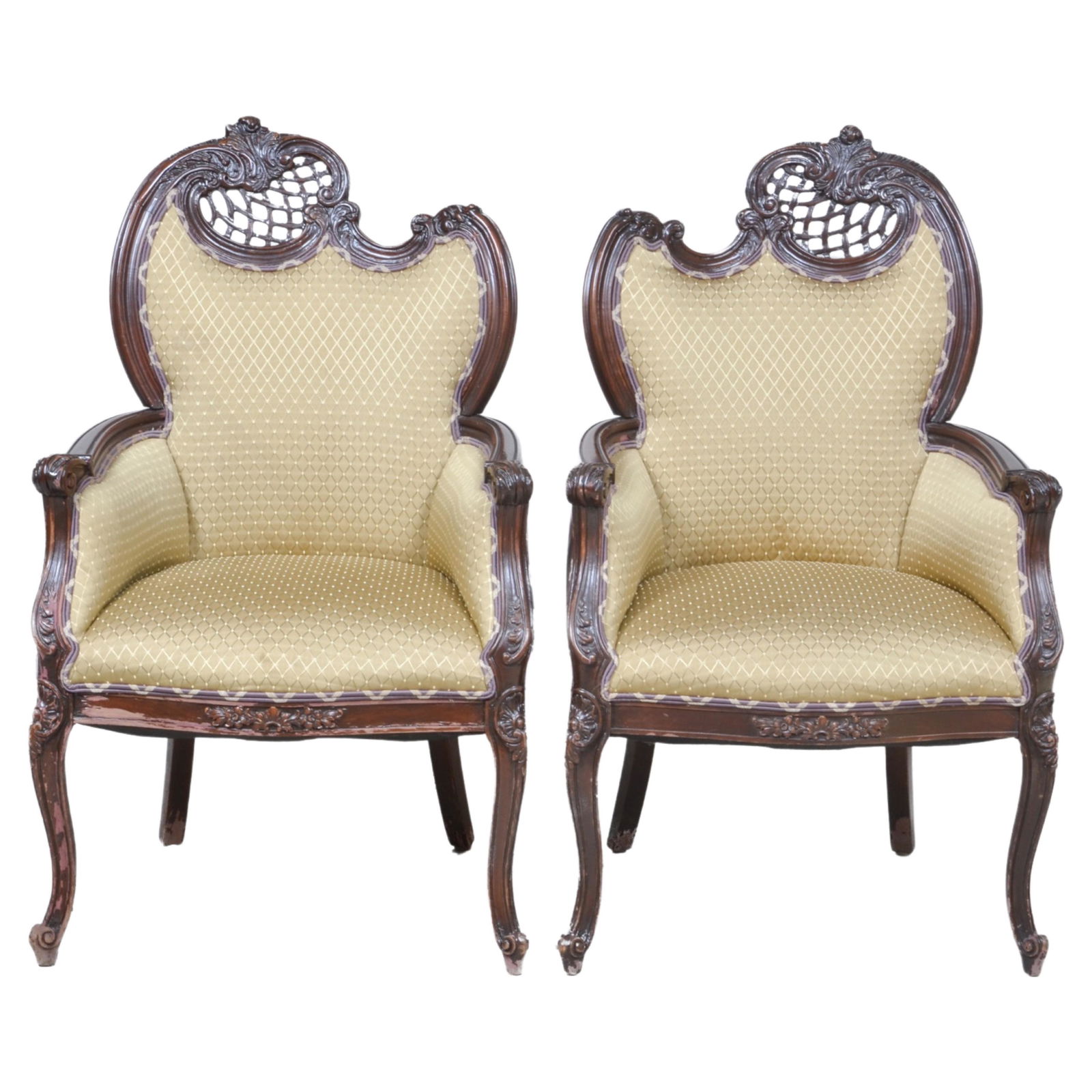Pair Louis XV style carved walnut fireside chairs (1 of 6)