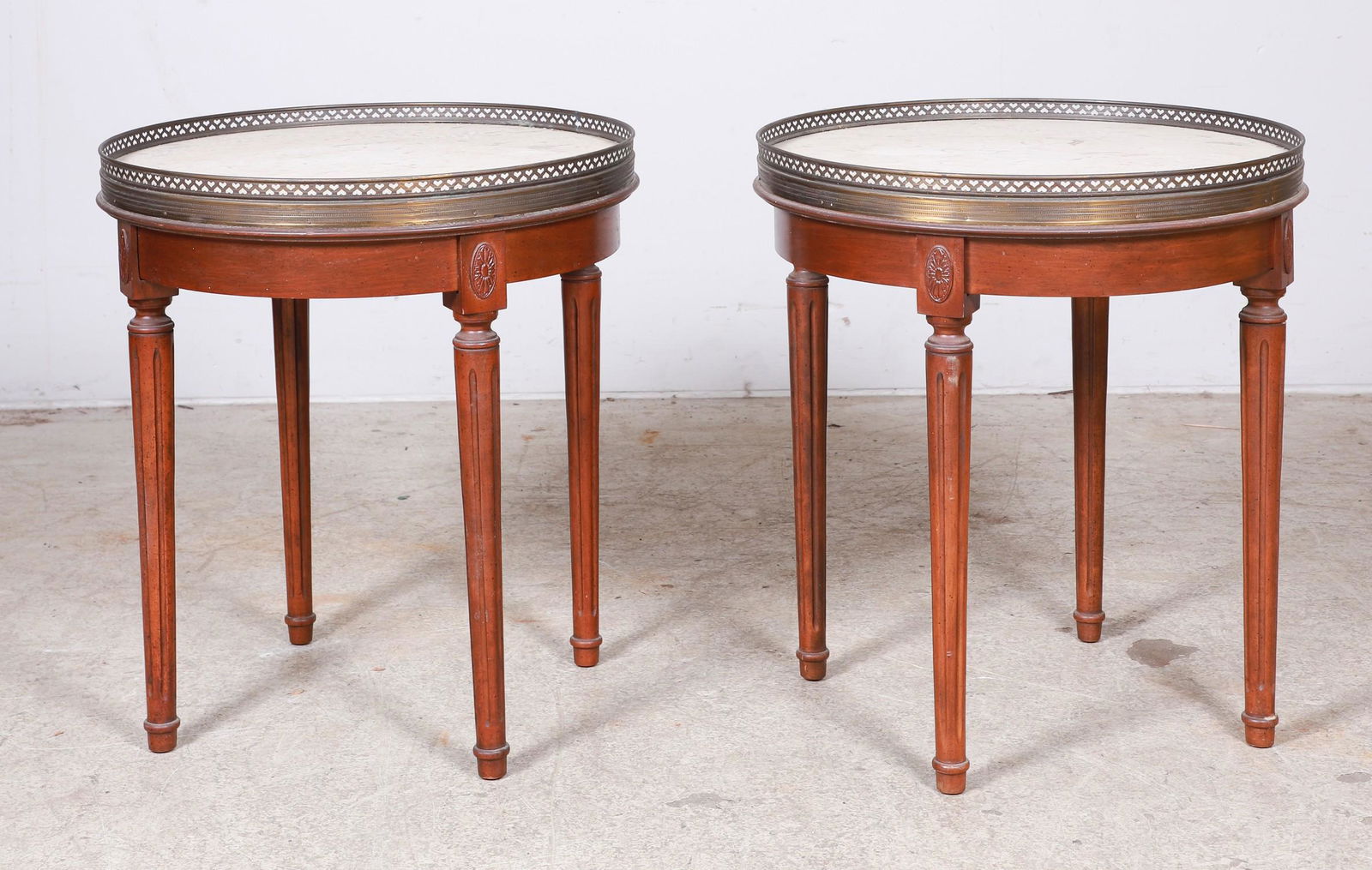 Pair Louis XVI style mahogany marbletop gueridons (1 of 3)