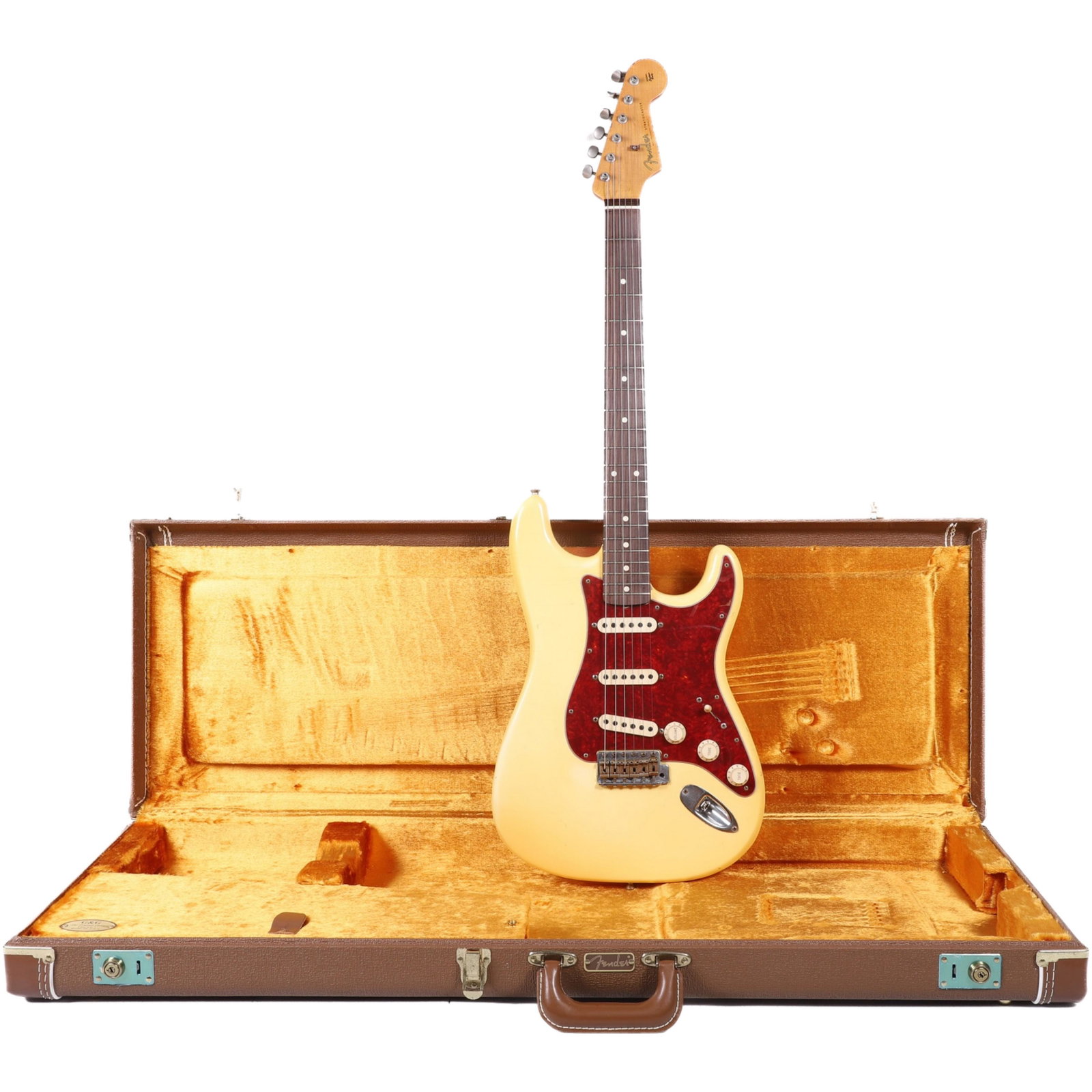 Vintage Fender Stratocaster: Vintage Fender Stratocaster, appears to be 1960's boyd with replaced neck and possibly other replaced parts, hardshell case, 59781, fair condition, heavily checked finish